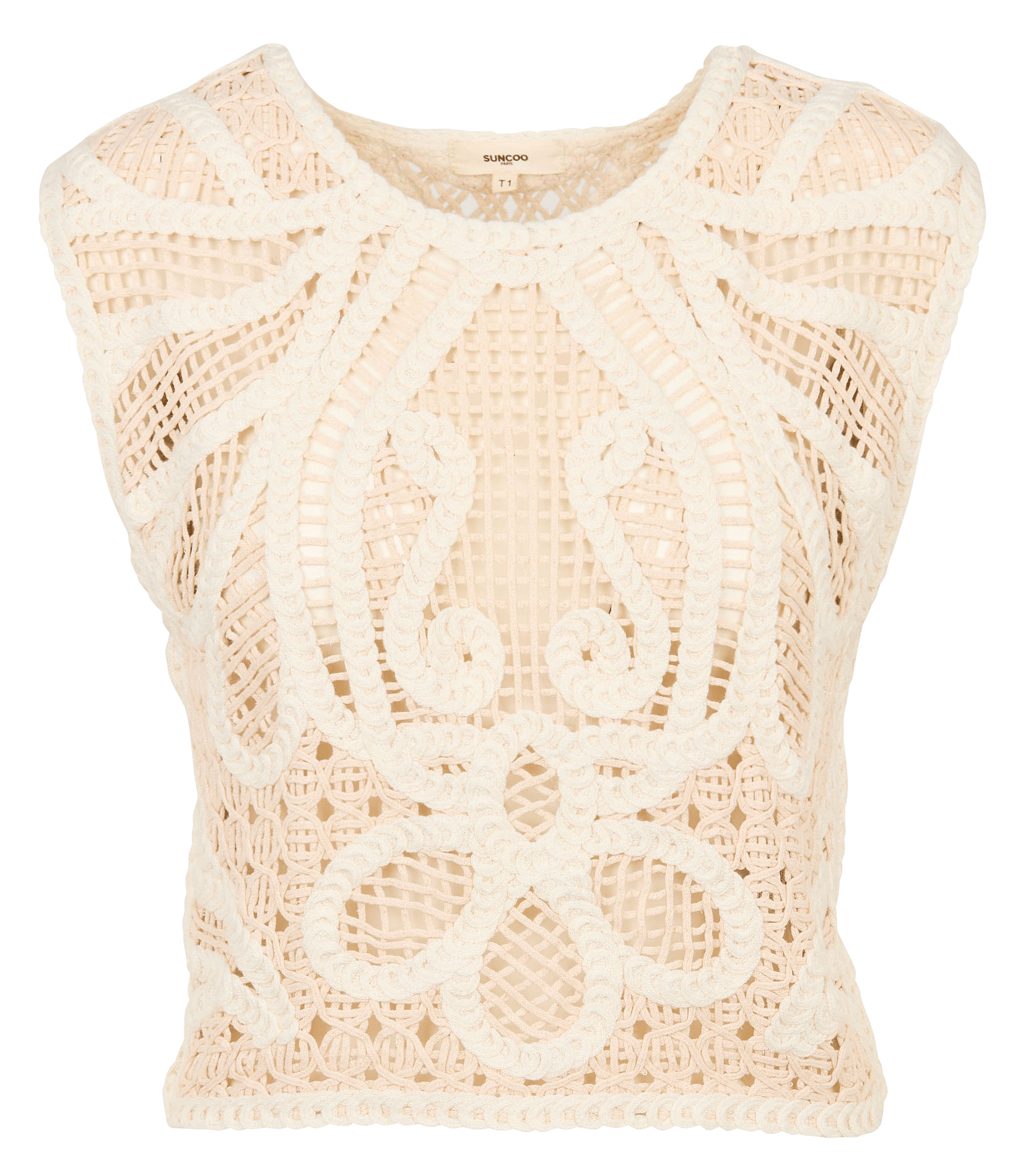 Pull court sans manches en crochet SUNCOO Blanc