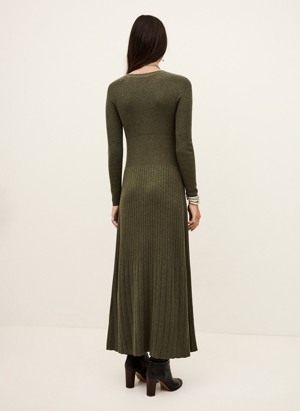 Robe longue col rond en laine mélangée BA&SH Kaki