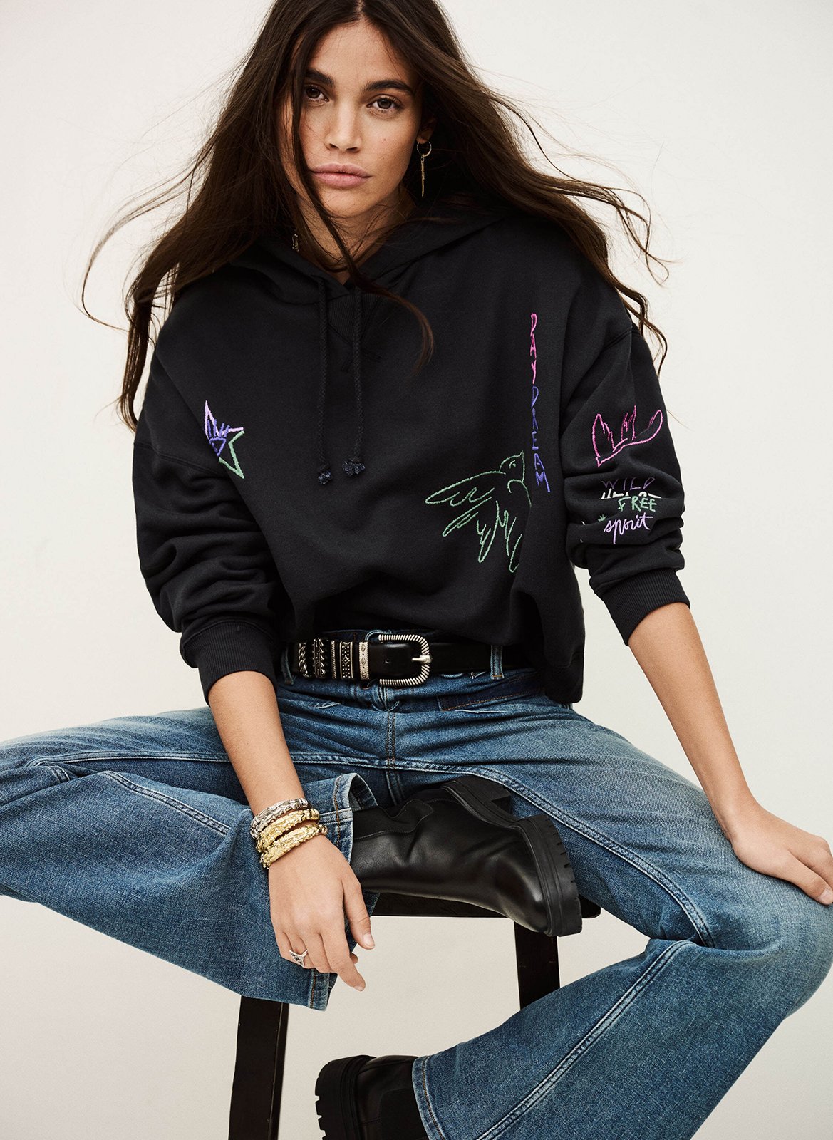 Sweat à capuche brodé BA&SH Noir