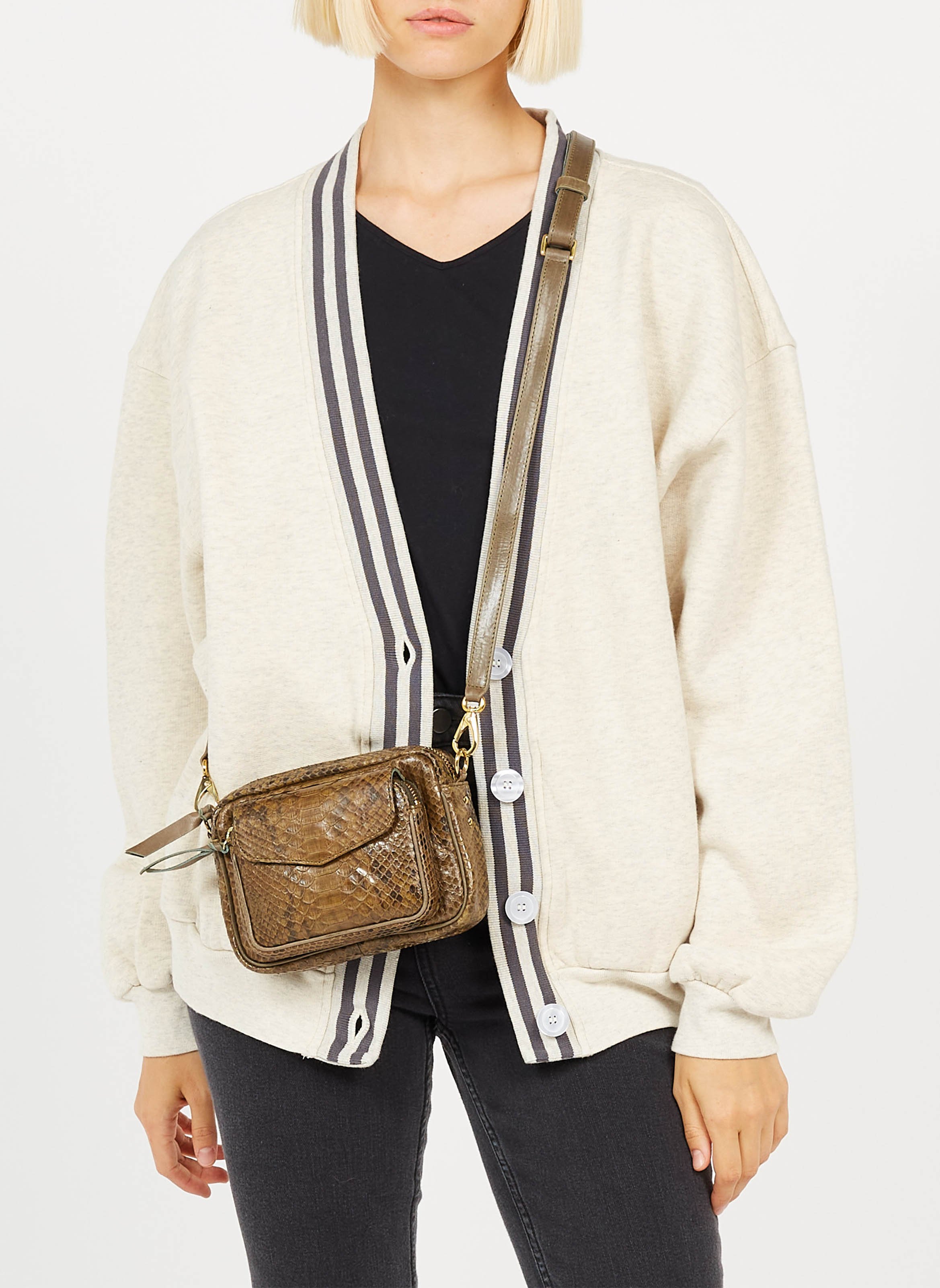 Sac bandoulière en python CLARIS VIROT Kaki