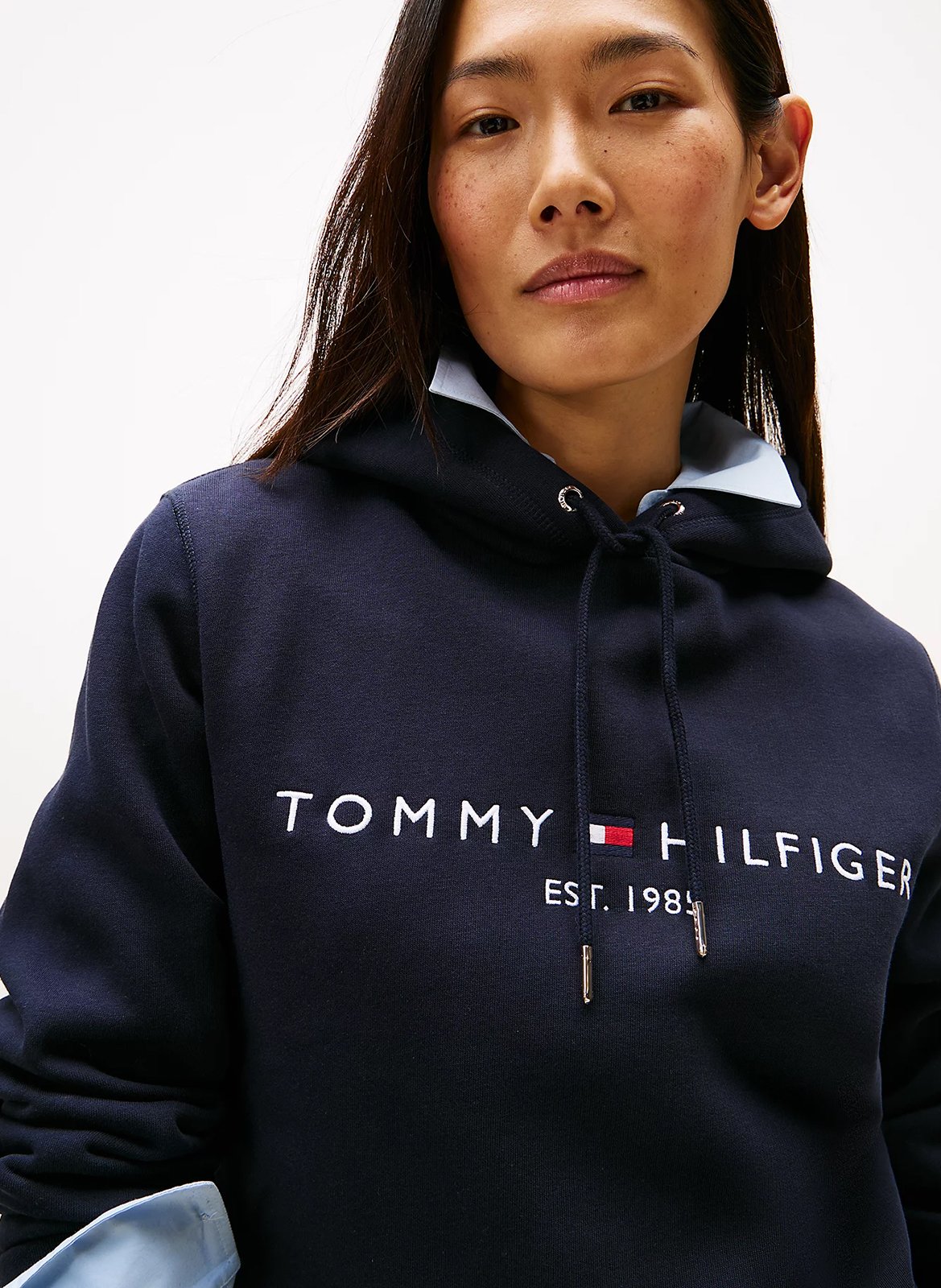 Sweat à capuche brodé en coton mélangé TOMMY HILFIGER Bleu