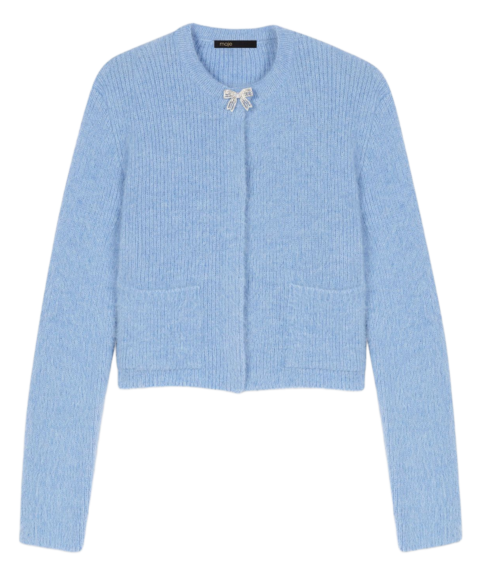 Cardigan droit col rond en maille MAJE Bleu