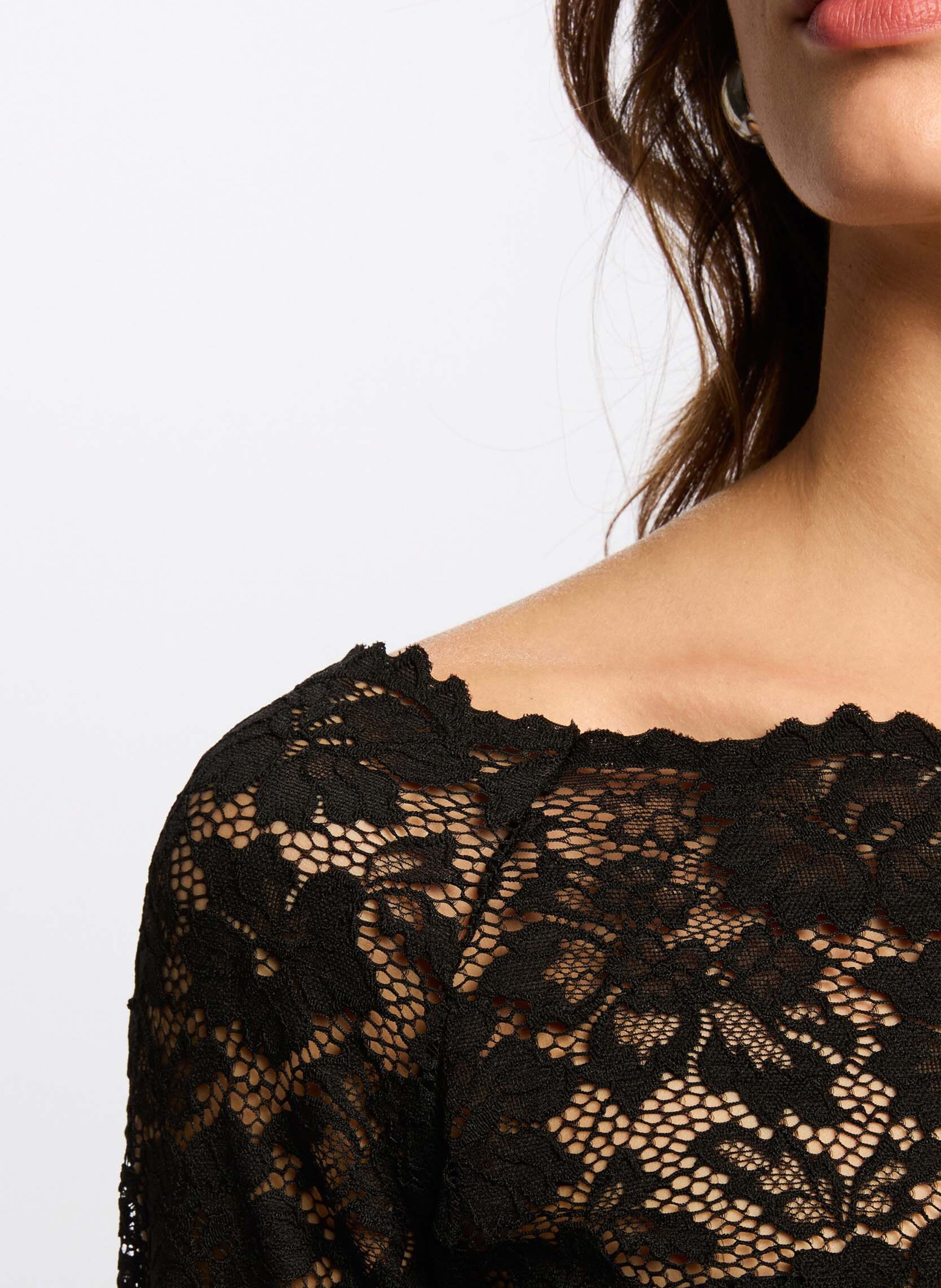 Top ajusté col bateau en dentelle MORGAN Noir