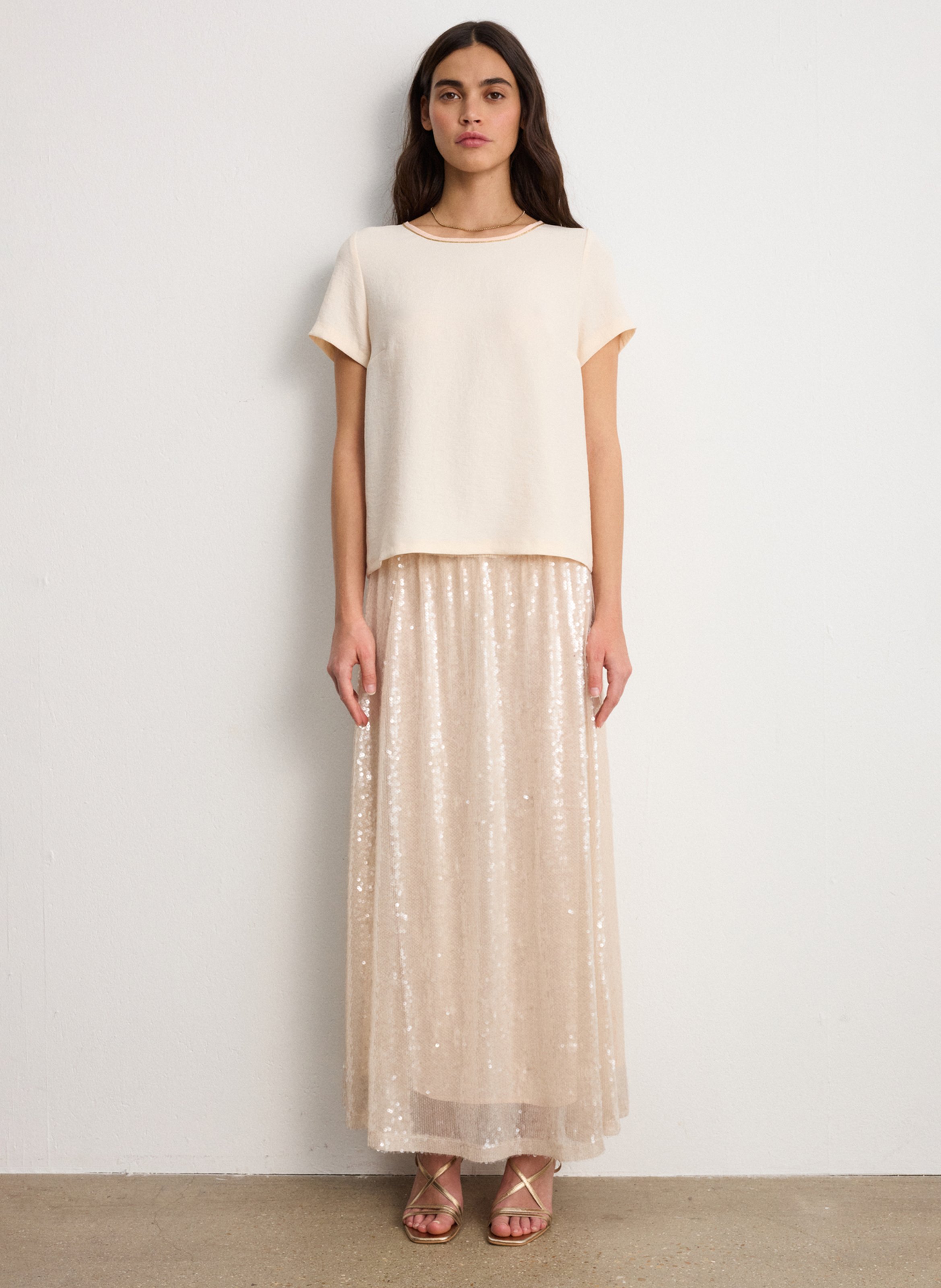 Round-neck stretch viscose top PABLO Beige