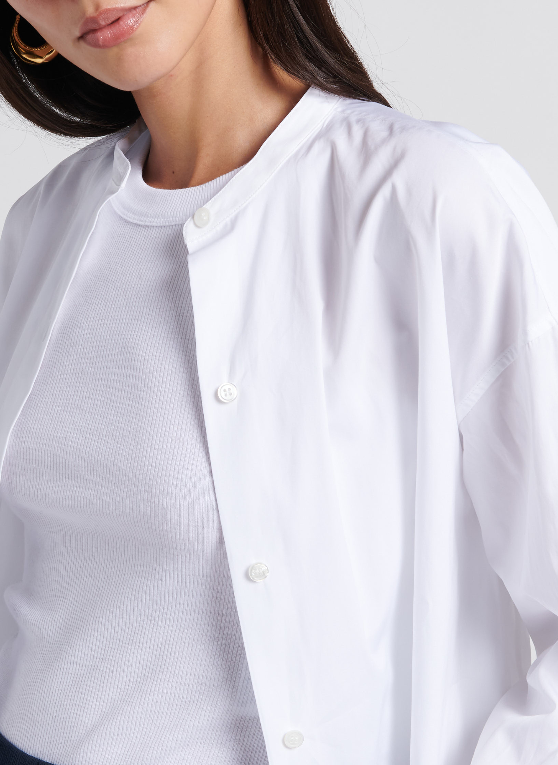 Loose-fit cotton shirt with mandarin collar THEORY White