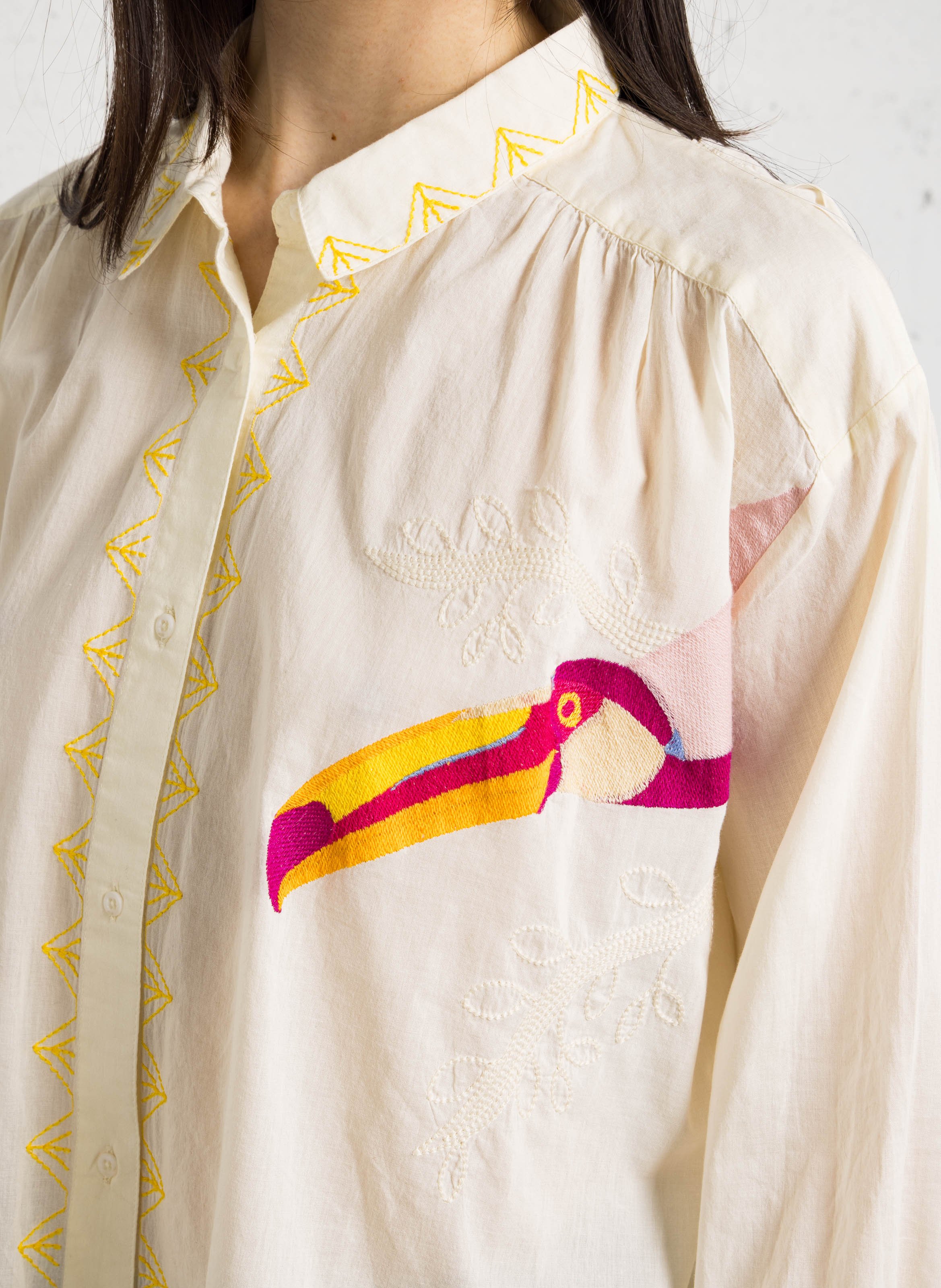 Straight embroidered cotton shirt with classic collar SACRECOEUR Multicolored