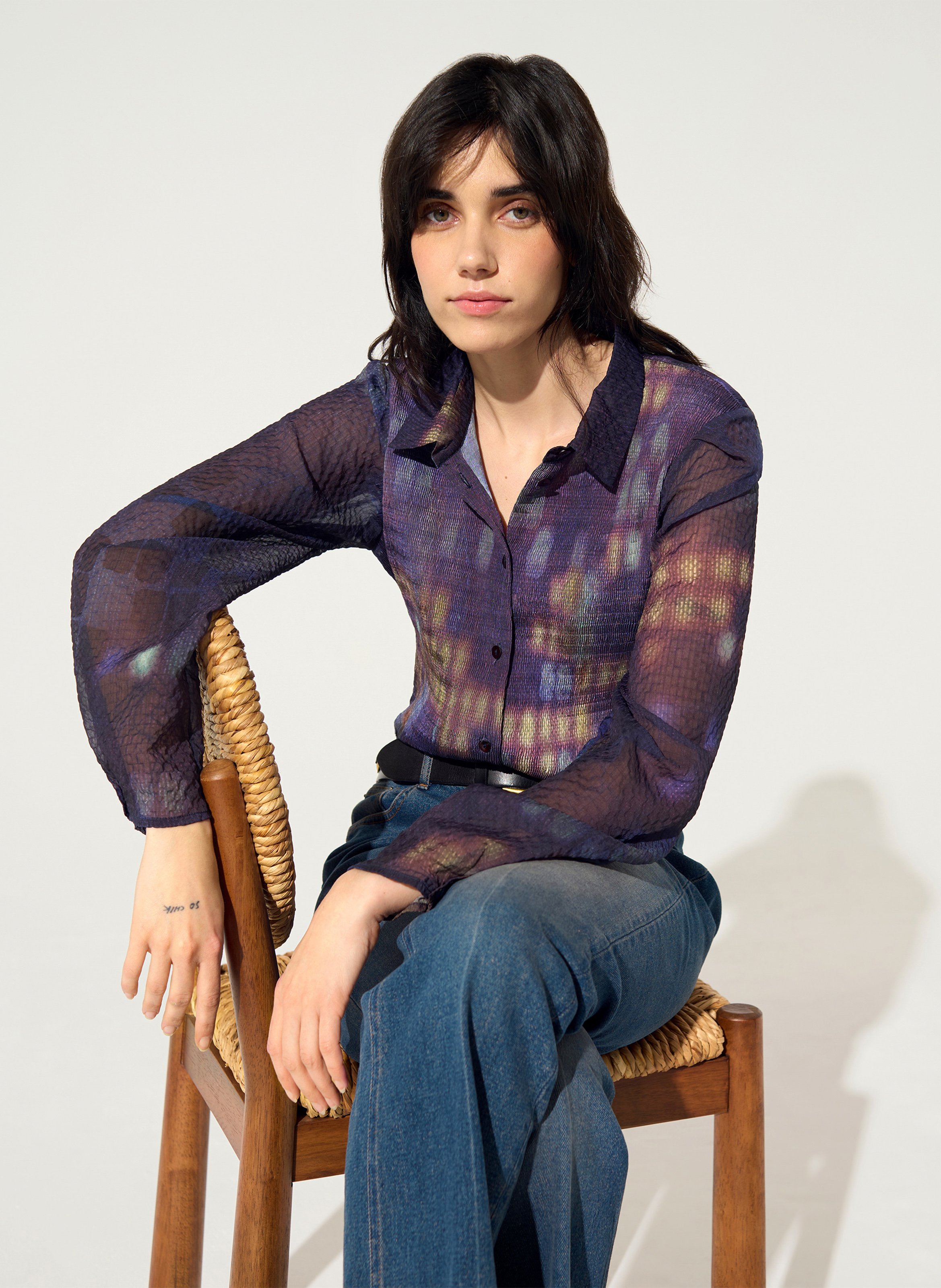 Straight printed shirt with classic collar COTELAC Purple