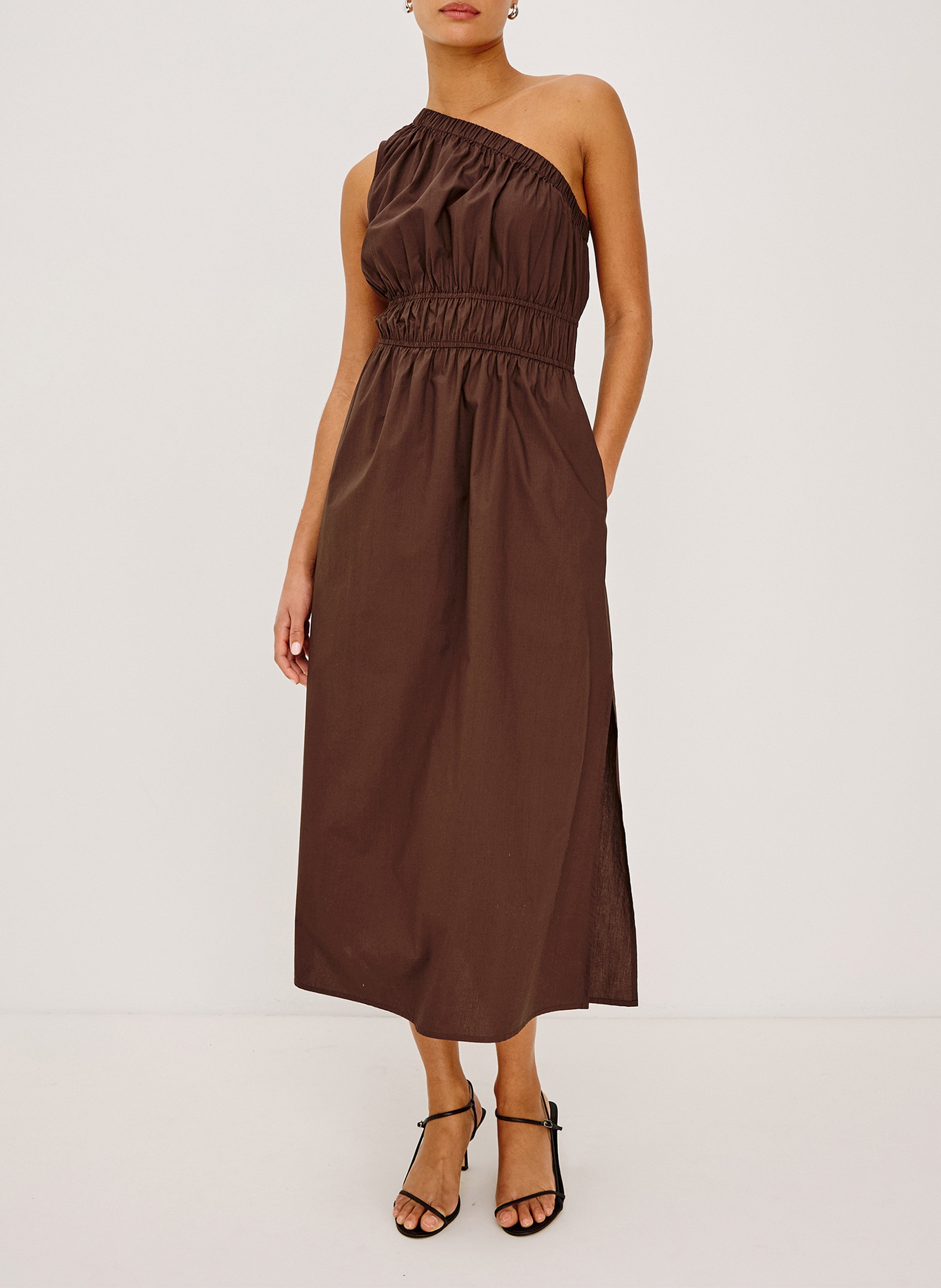 Asymmetric cotton midi dress RAILS Brown