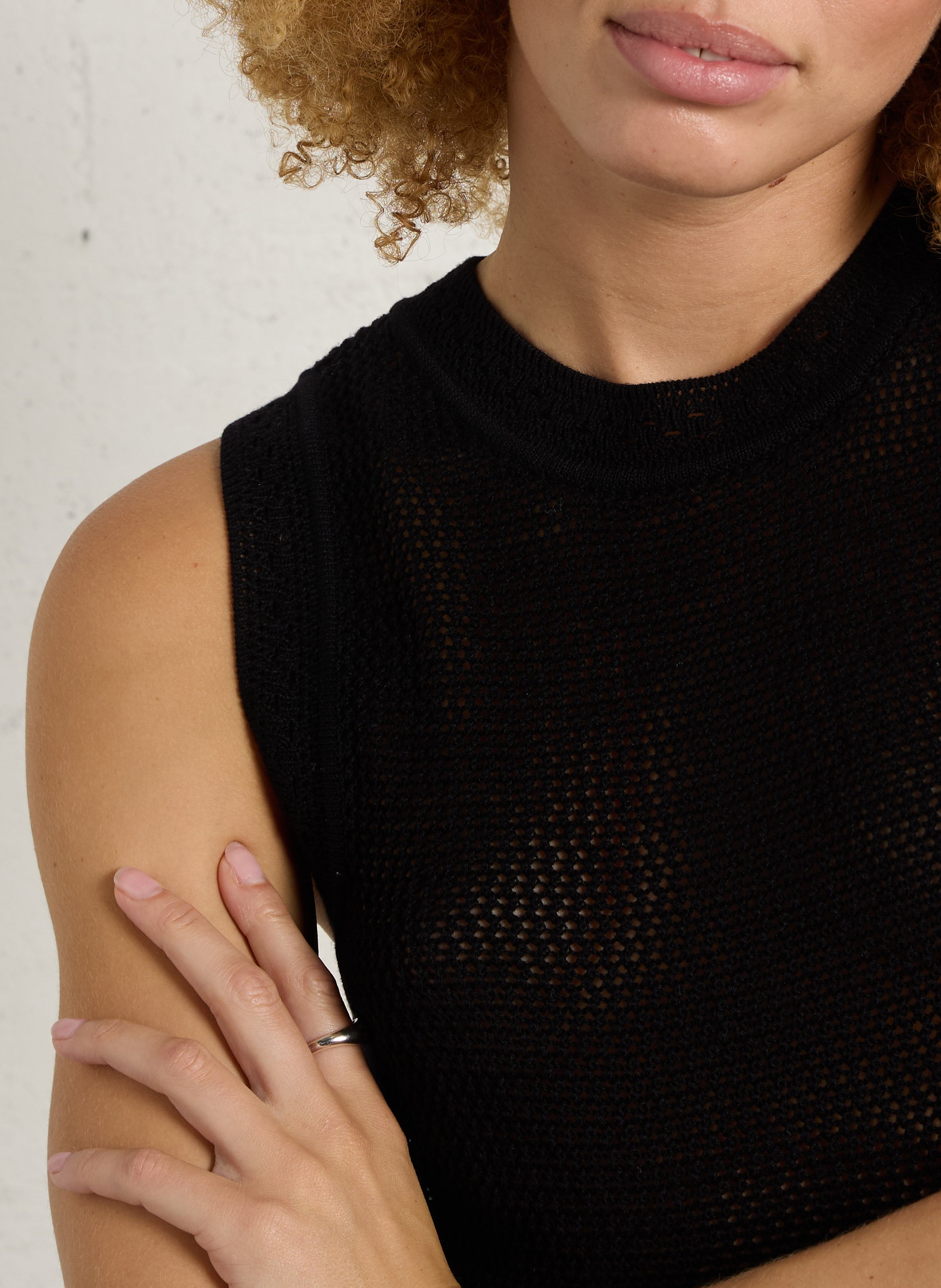 Gerade geschnittenes Tanktop mit Rundhalsausschnitt aus Wollmischung SUD EXPRESS Schwarz