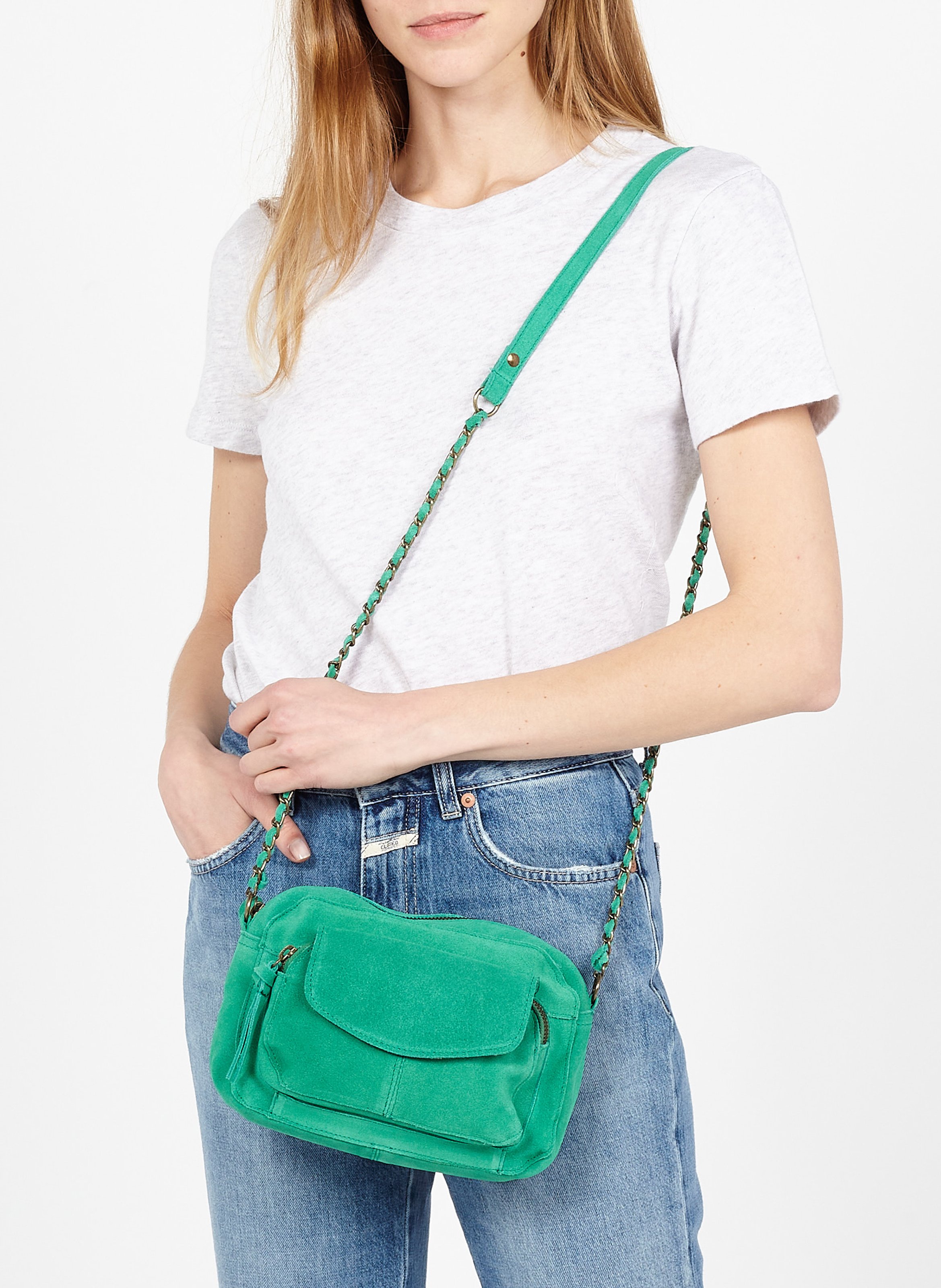 Leren schoudertas met slangenlook PIECES Groen
