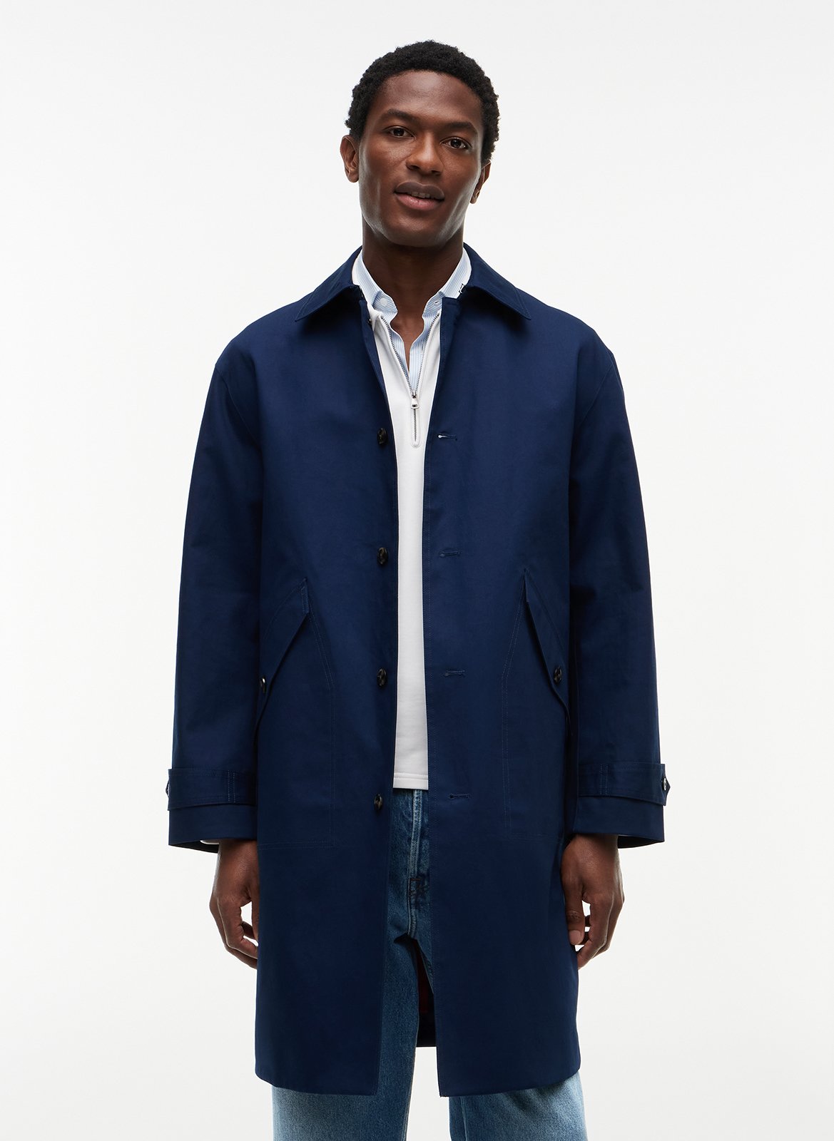 Solid mid-length buttoned coat TOMMY HILFIGER Blue
