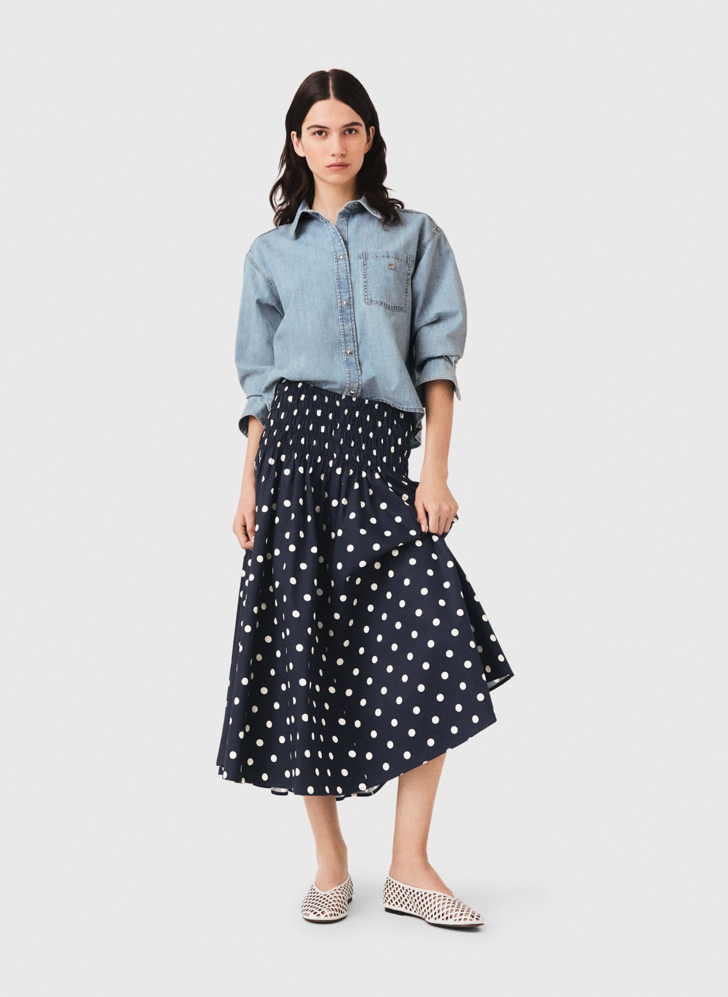 Jupe midi évasée en coton MAJE Bleu