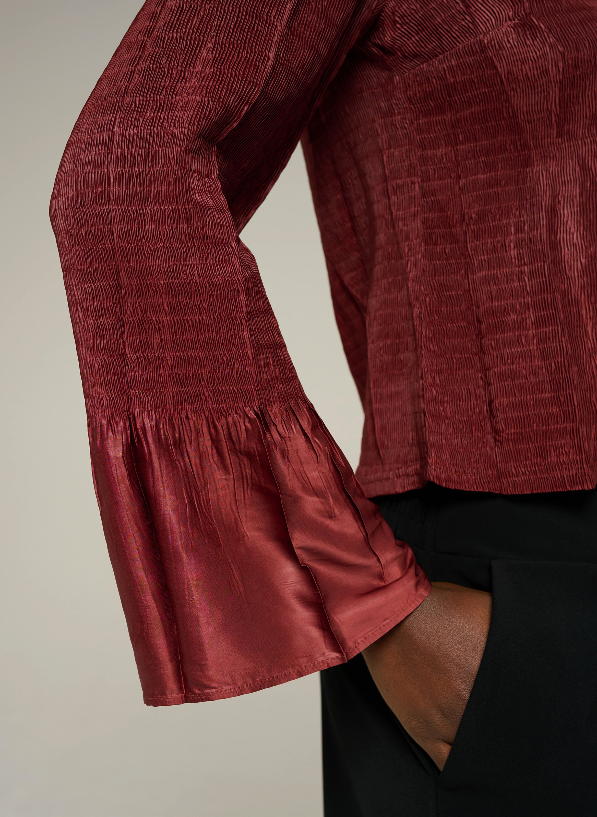 Chemise col montant plissée à volants  COTELAC Rose
