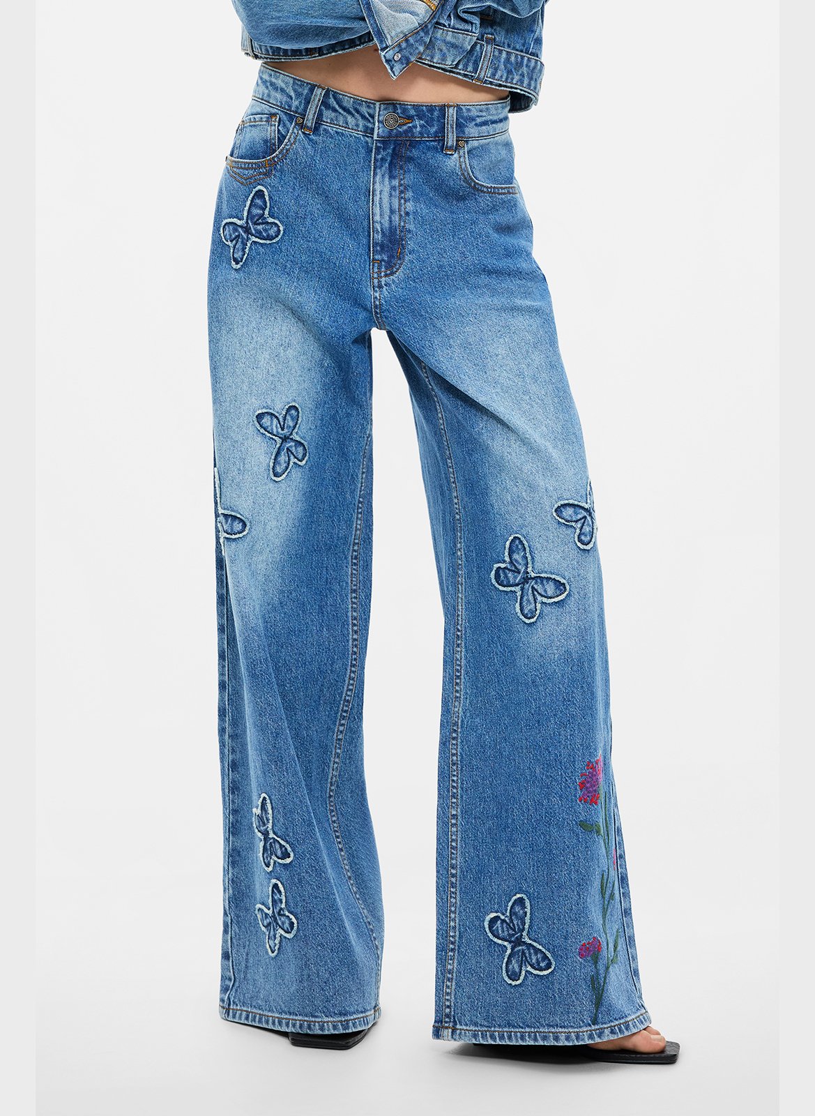 Jean large à motifs brodés DESIGUAL Bleu