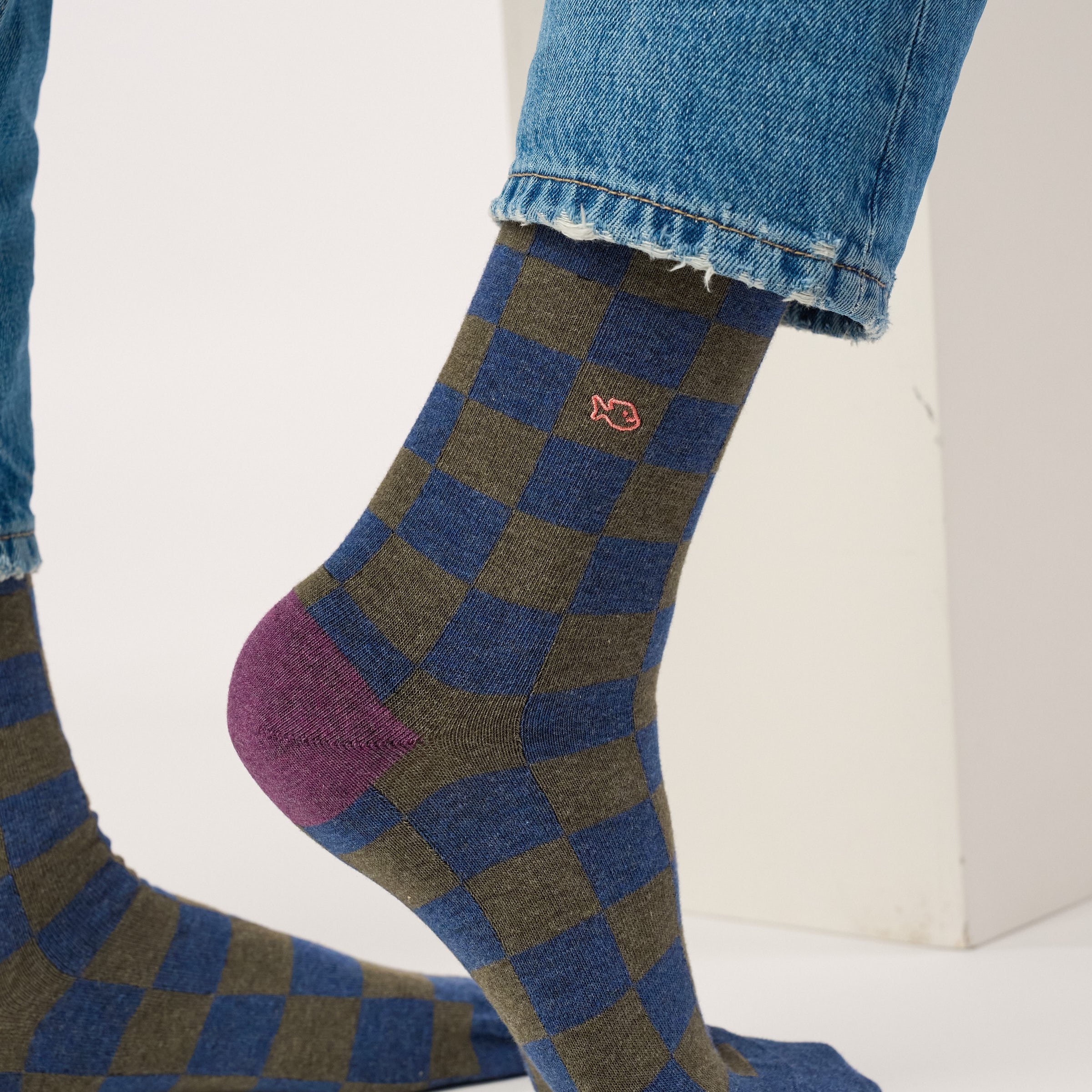 Combed cotton checkered socks BILLYBELT Blue