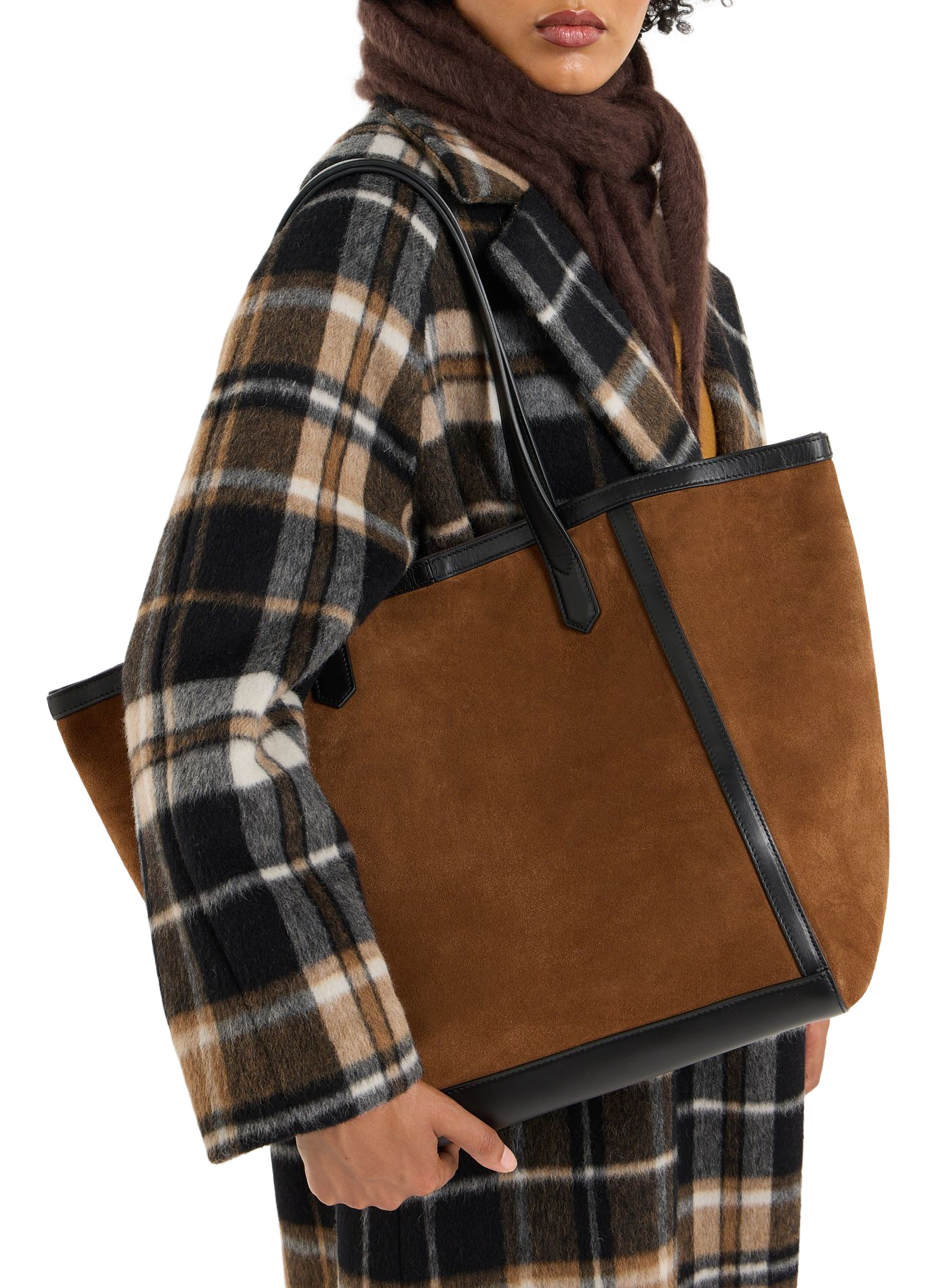 Enzobino suede leather tote bag. SAISON 1865 Brown