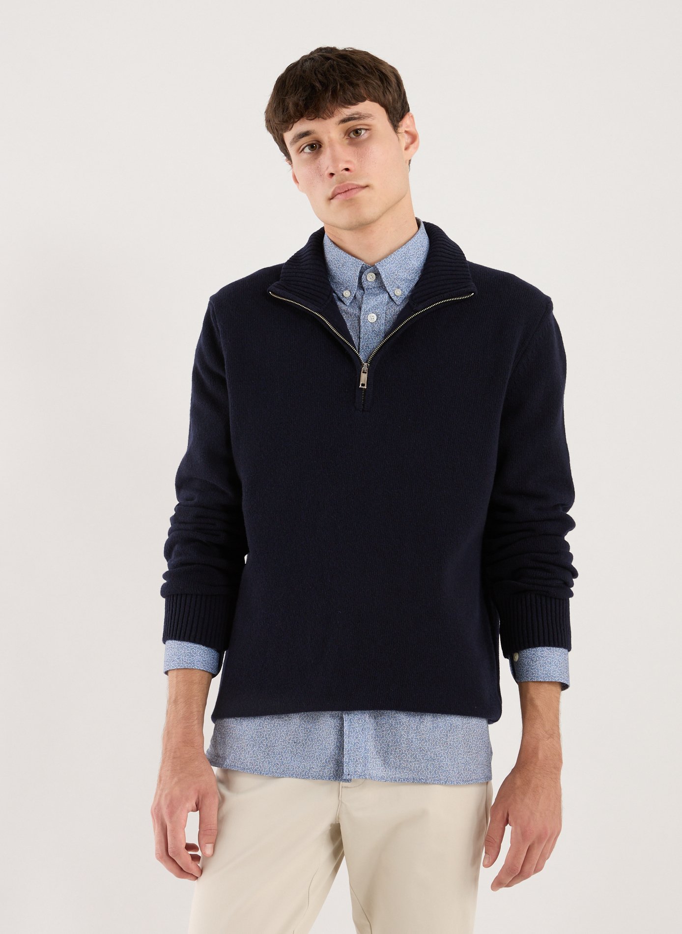 Knit wool sweater with cable knit detailing | Blue AU PRINTEMPS PARIS Men