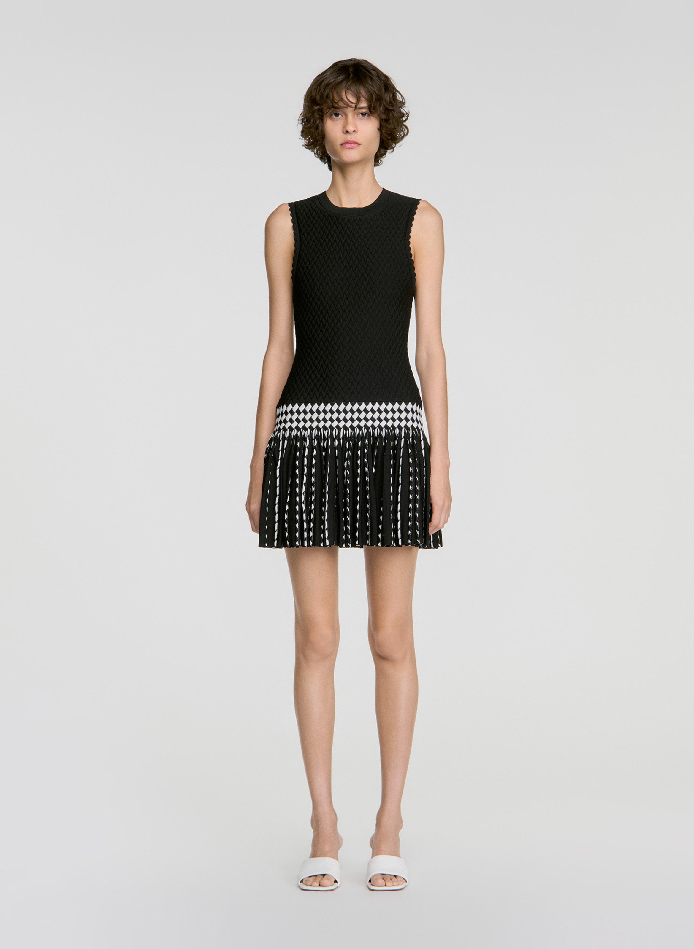 Robe sans manches évasée à carreaux SANDRO Noir