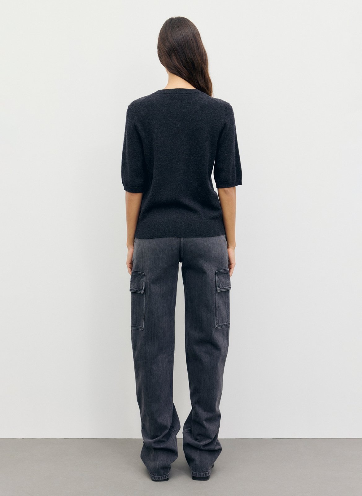 Pull droit col rond manches courtes en laine GERARD DAREL Gris