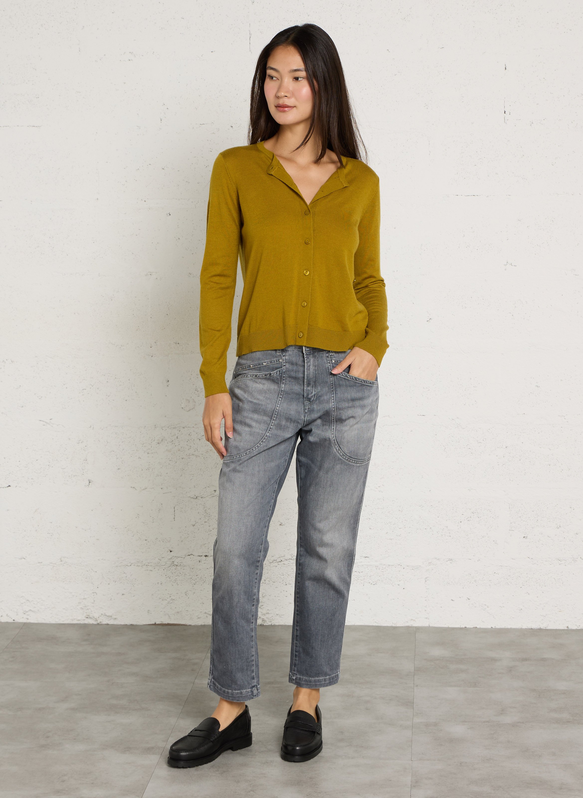 High Waist Straight Cut Jeans aus Baumwoll-Mix LE TEMPS DES CERISES Grau