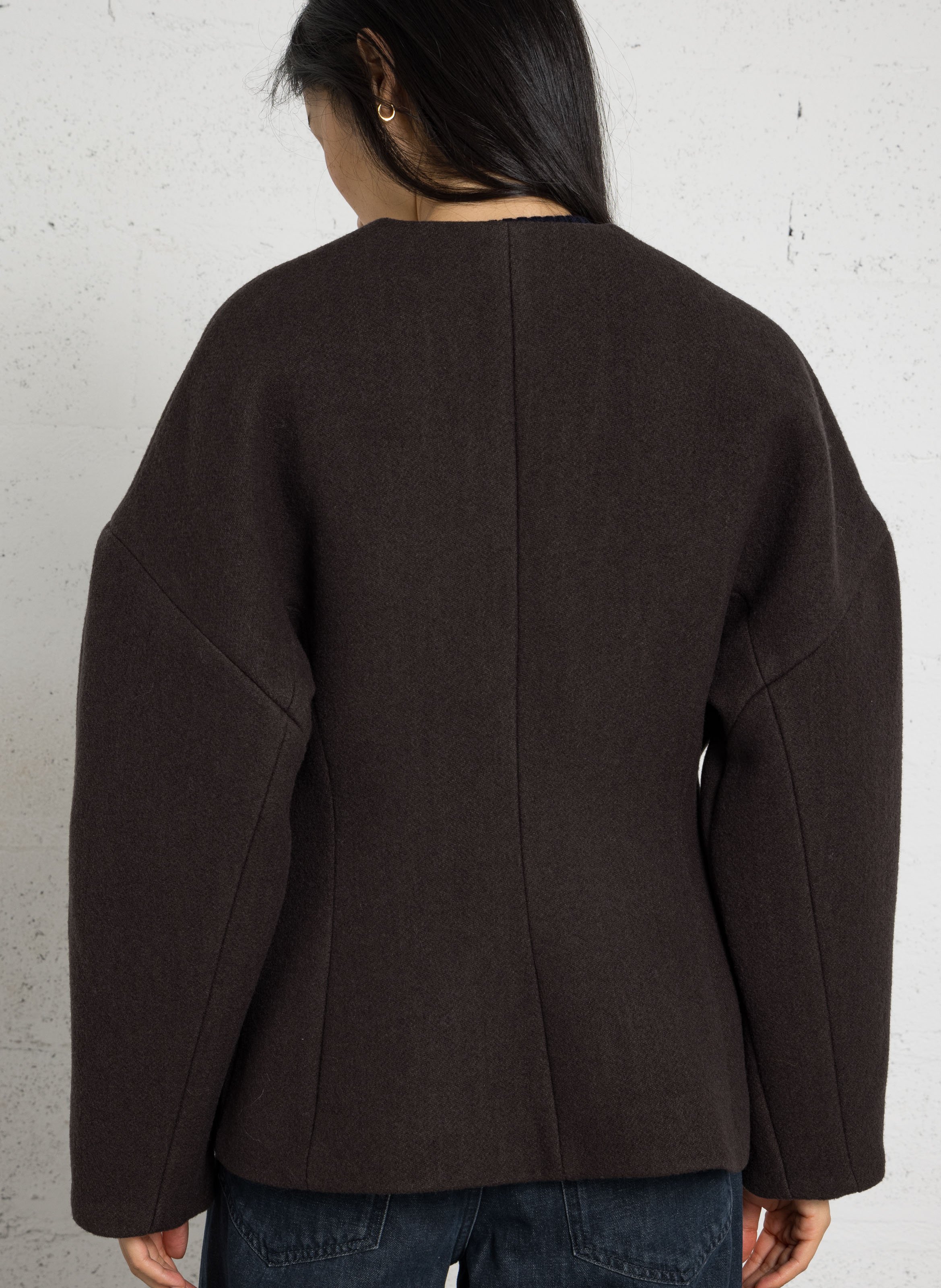 Taillierte Woll- und Baumwolljacke mit Rundhalsausschnitt SOEUR Grun