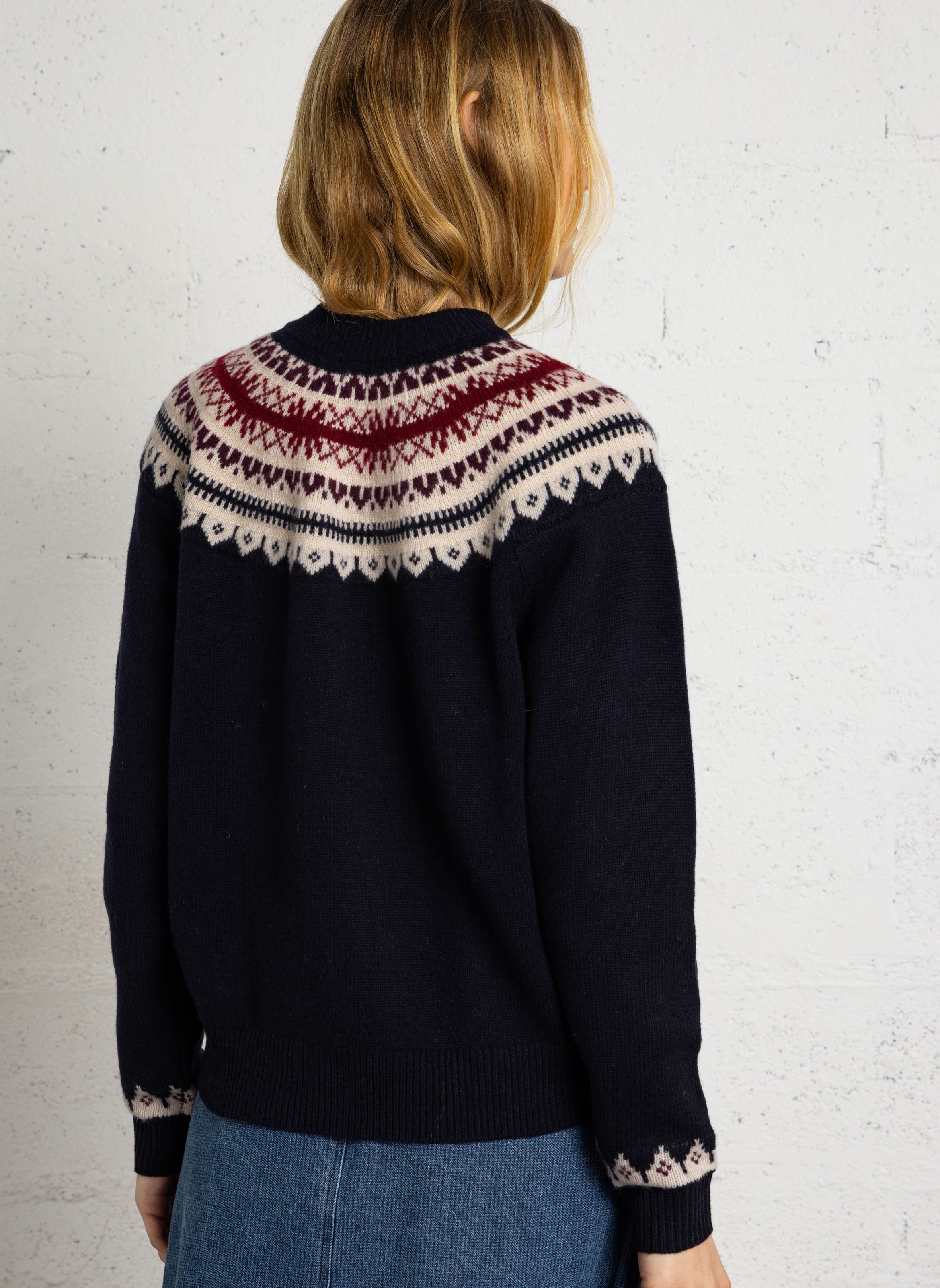 Wollstrickjacke mit Rundhalskragen PETITE MENDIGOTE Blau