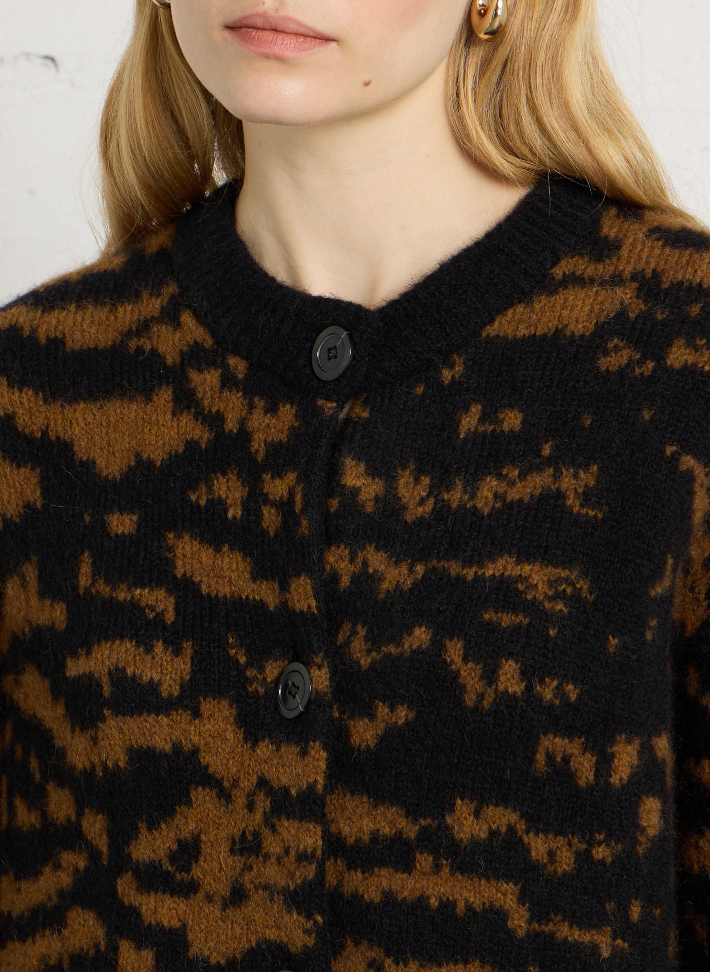 Ruimvallend jacquard vest met ronde hals van een wolmix MOMONI Zwart