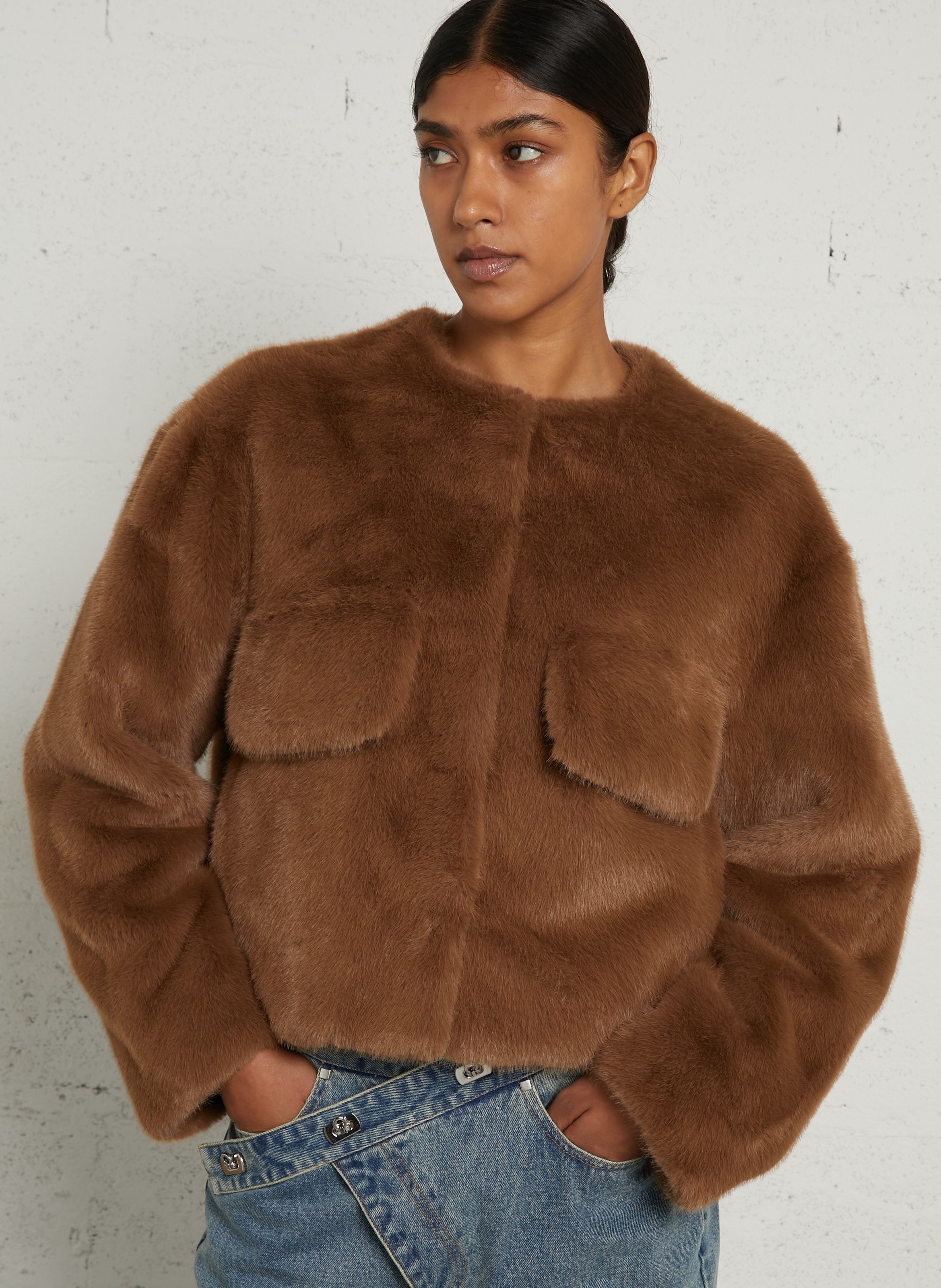 Chaqueta recta de cuello redondo efecto pelo¿¿¿ BERENICE Marron