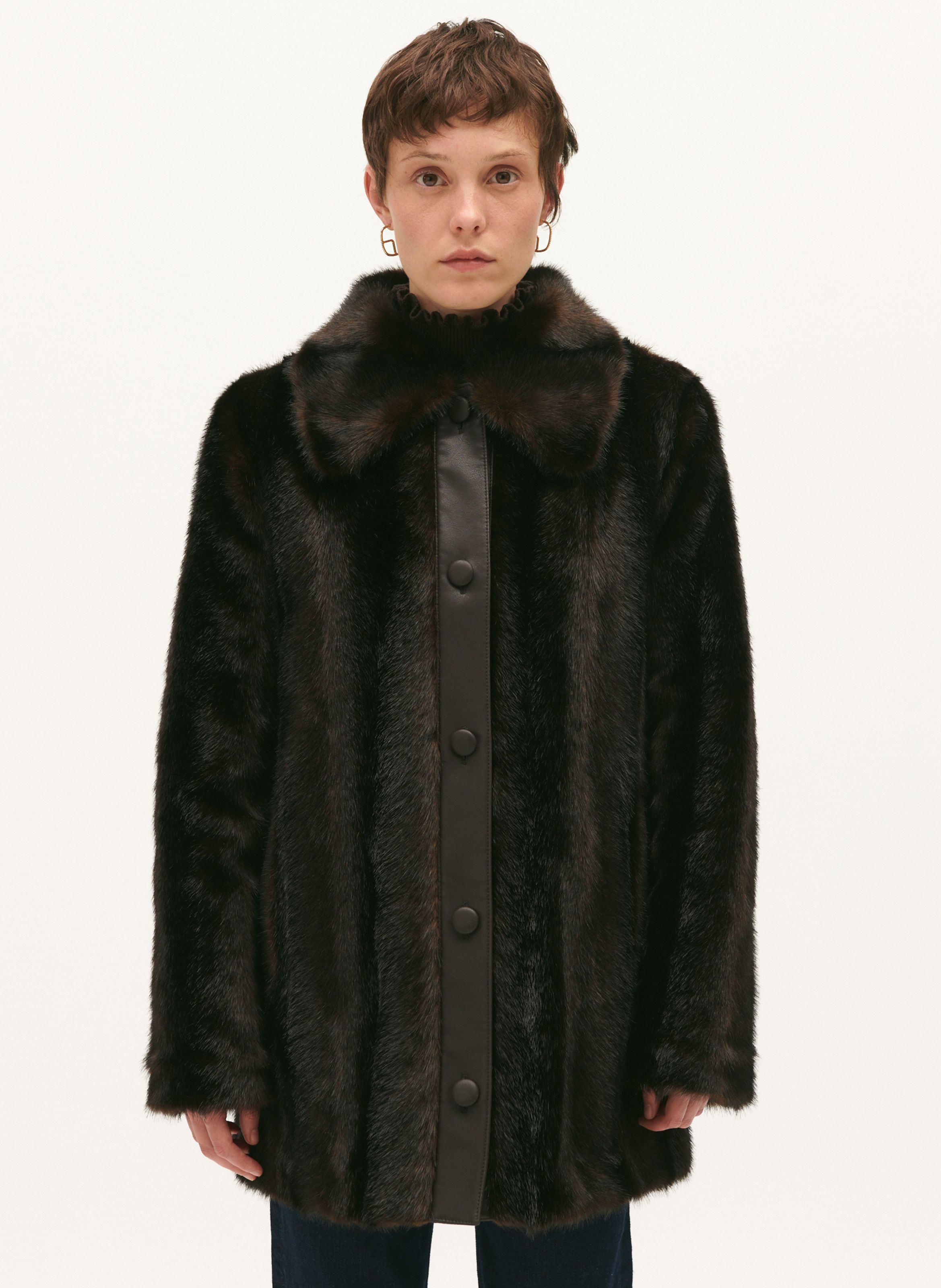 Fake Fur Coat With Classic Collar Chocolat Claudie Pierlot Women