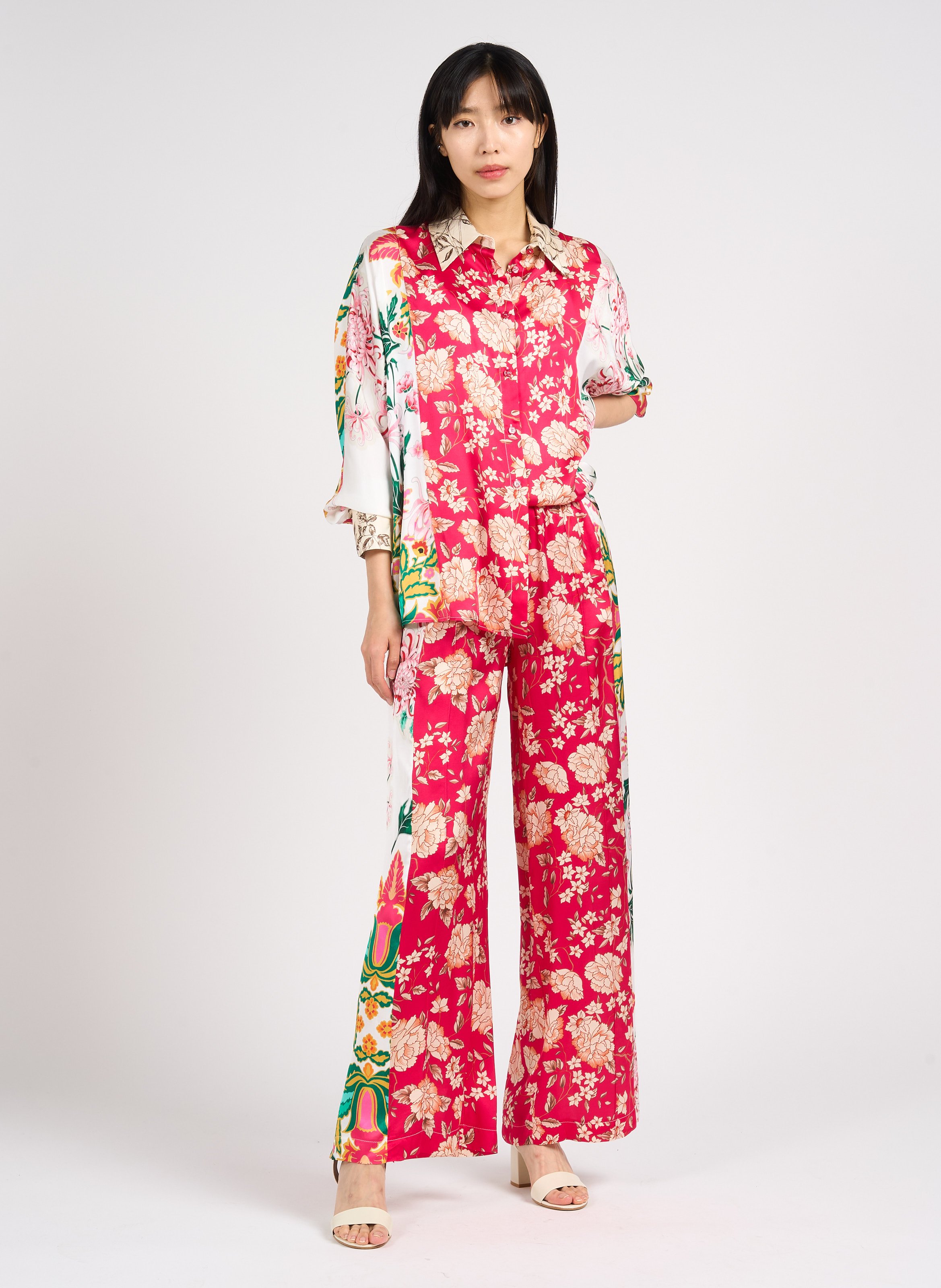 Wide-leg floral print pants Pink