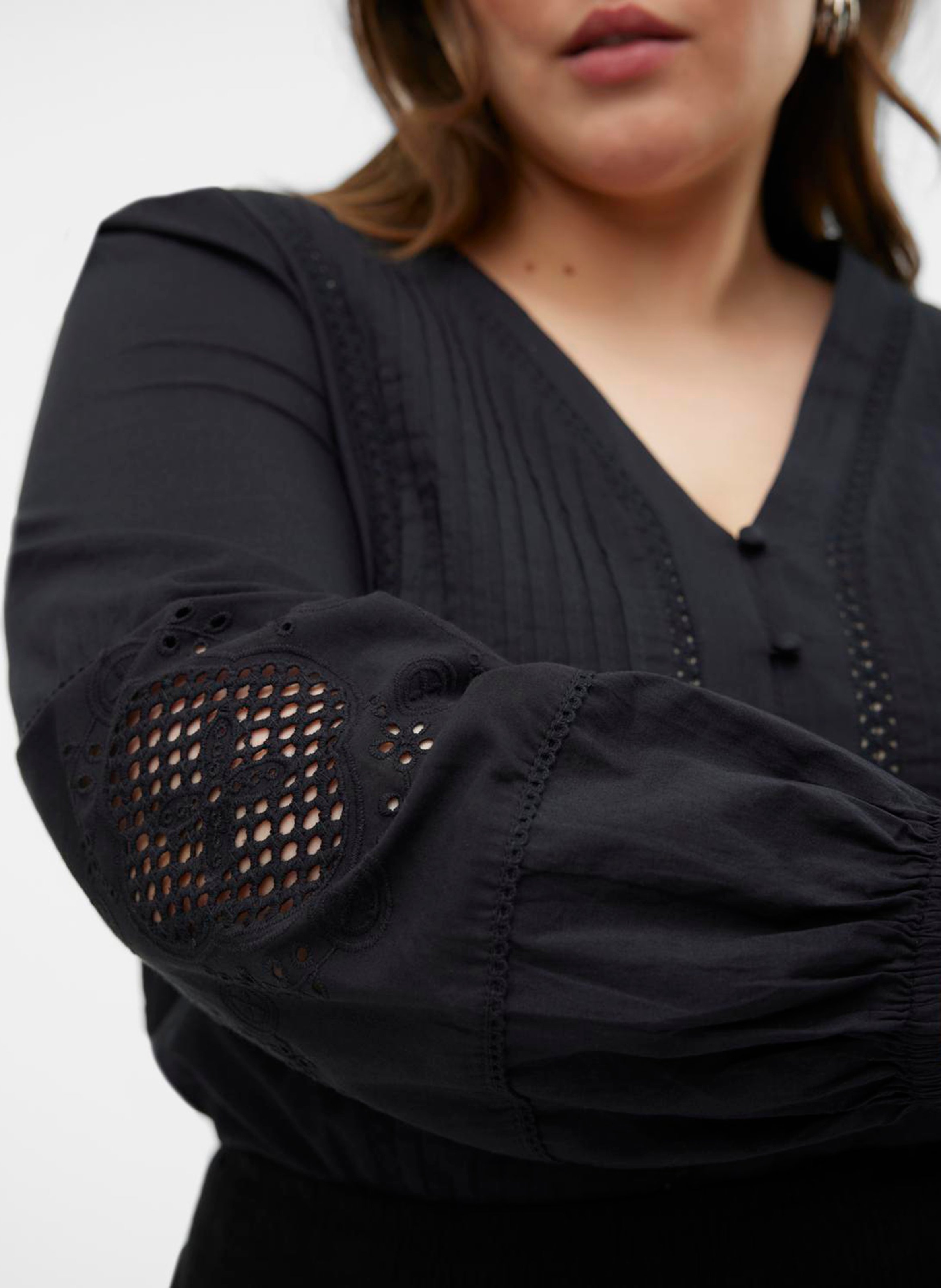 V-neck cotton shirt VERO MODA CURVE Black