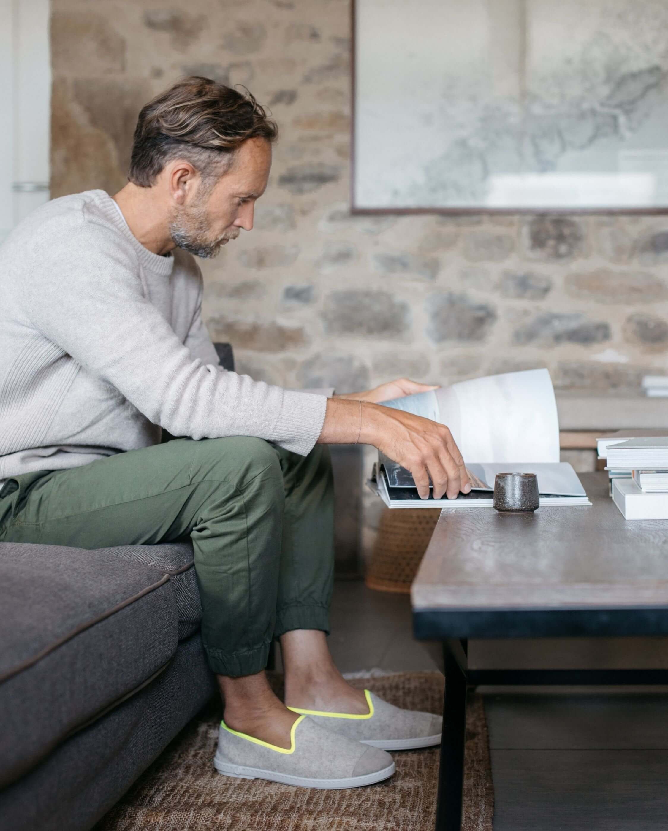 Men's wool slipper, beige yellow neon ANGARDE Beige