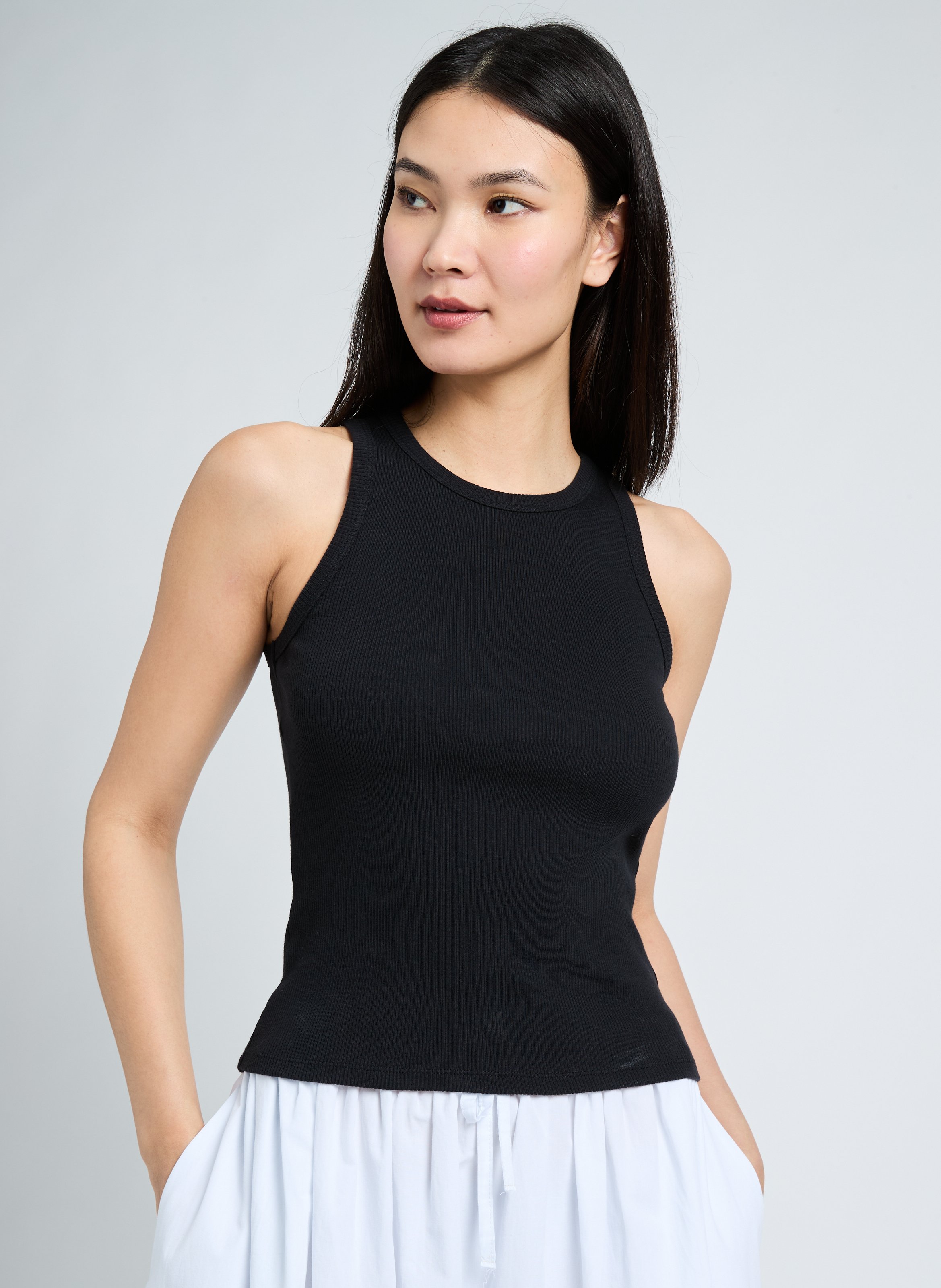 Ribbed cotton tank top SAISON 1865 Black
