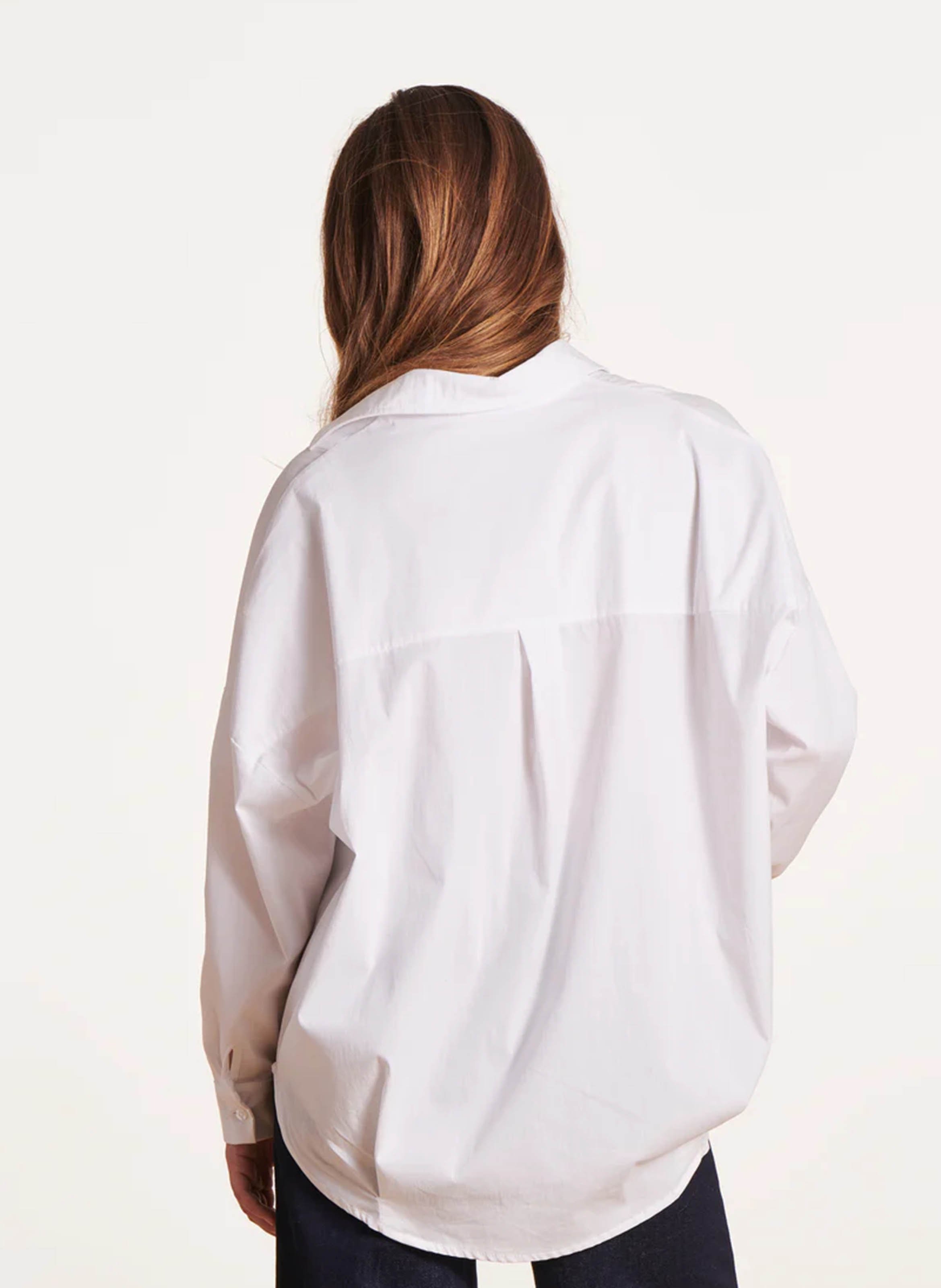 Blouse ample col chemise en coton mélangé  LA FEE MARABOUTEE Blanc