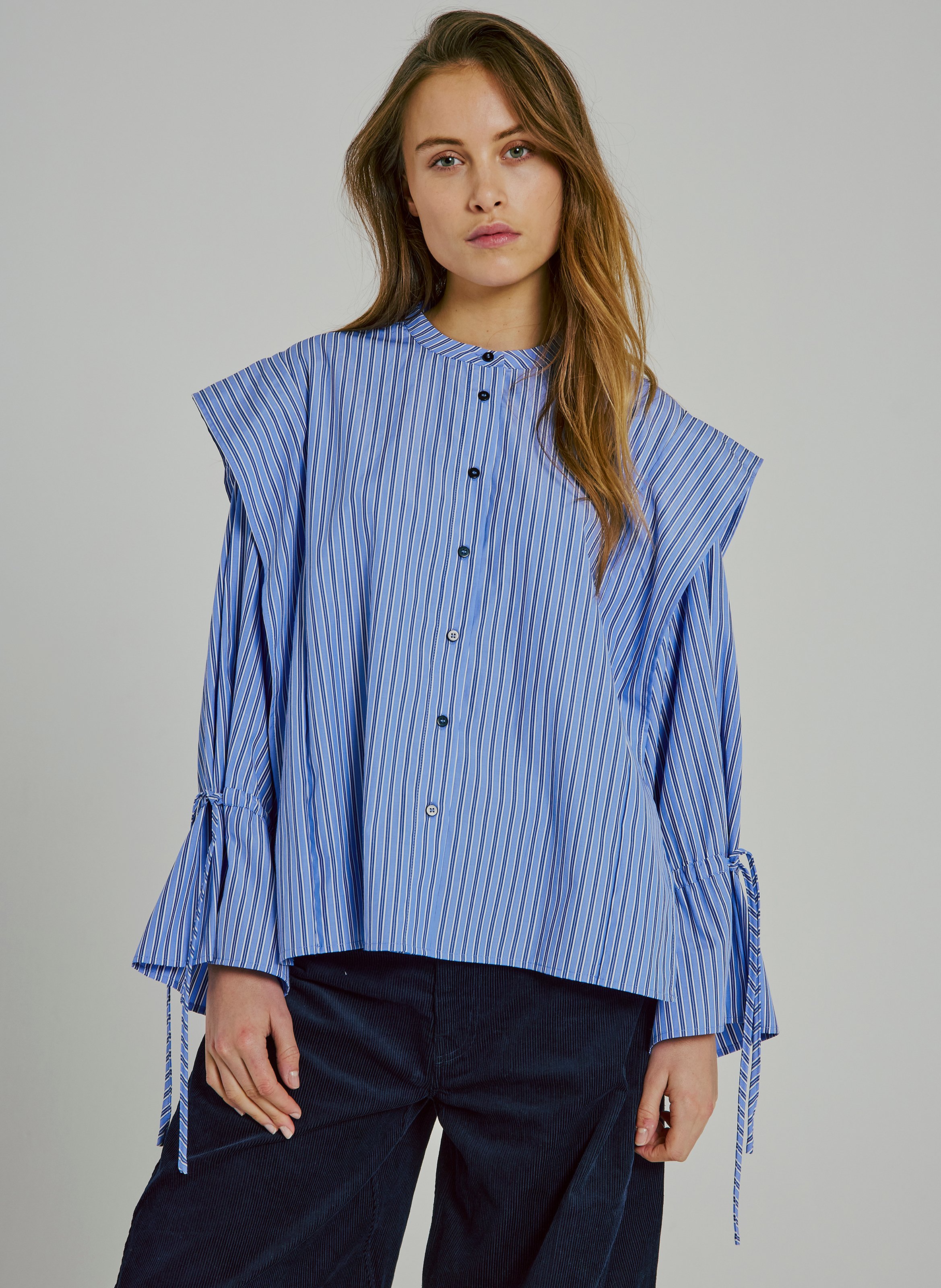 Striped mandarin collar blouse NORR Blue