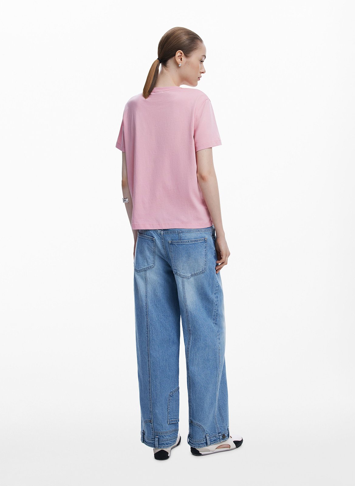 Tee-shirt droit brodé en coton DESIGUAL Rouge