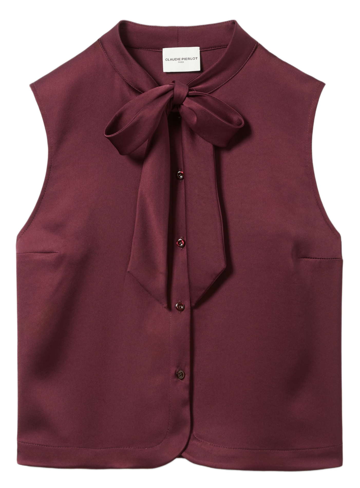Chemise sans manches col lavallière satinée CLAUDIE PIERLOT Rouge