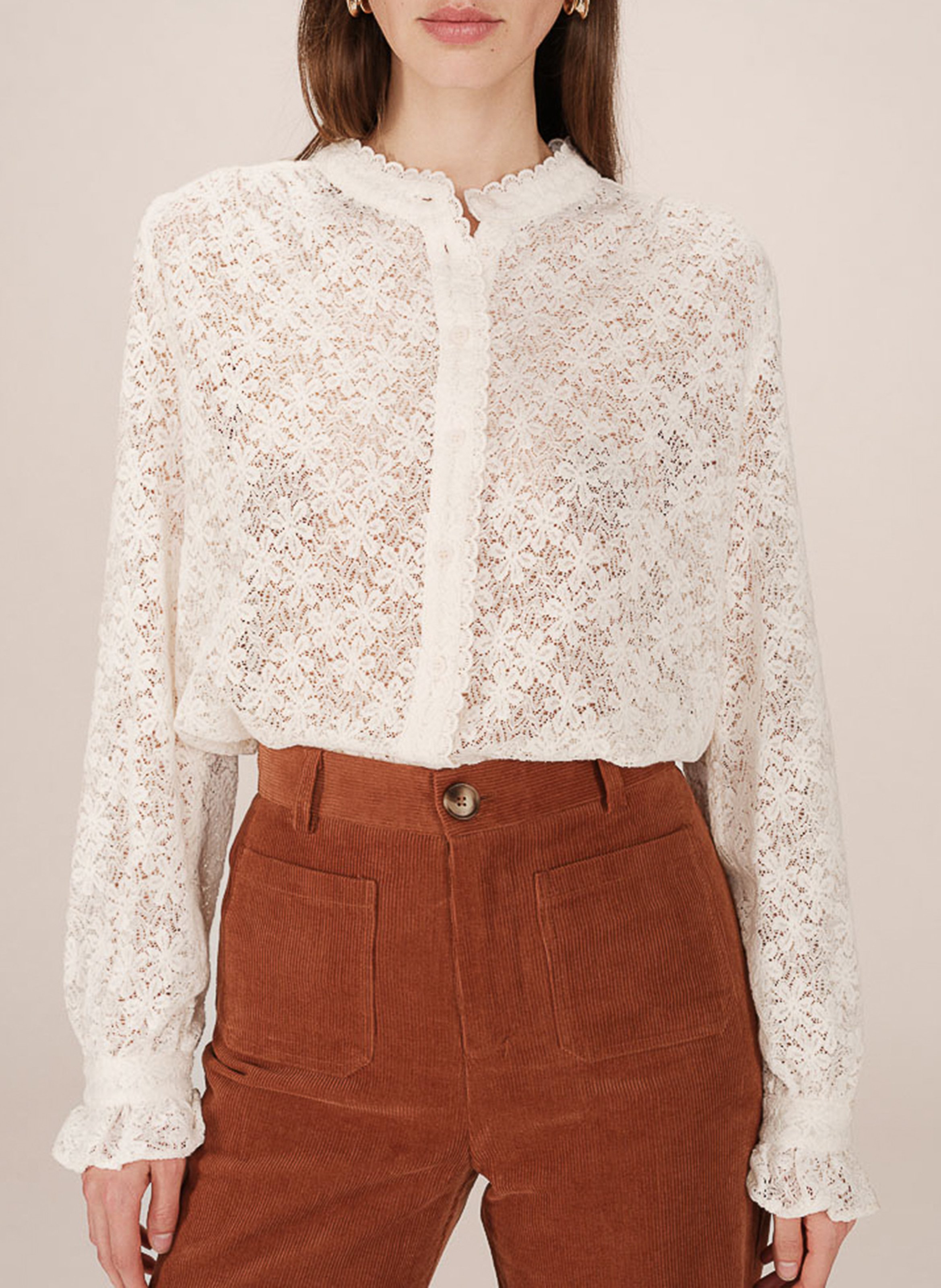 Chemise col rond rond en coton mélangé GRACE ET MILA Blanc