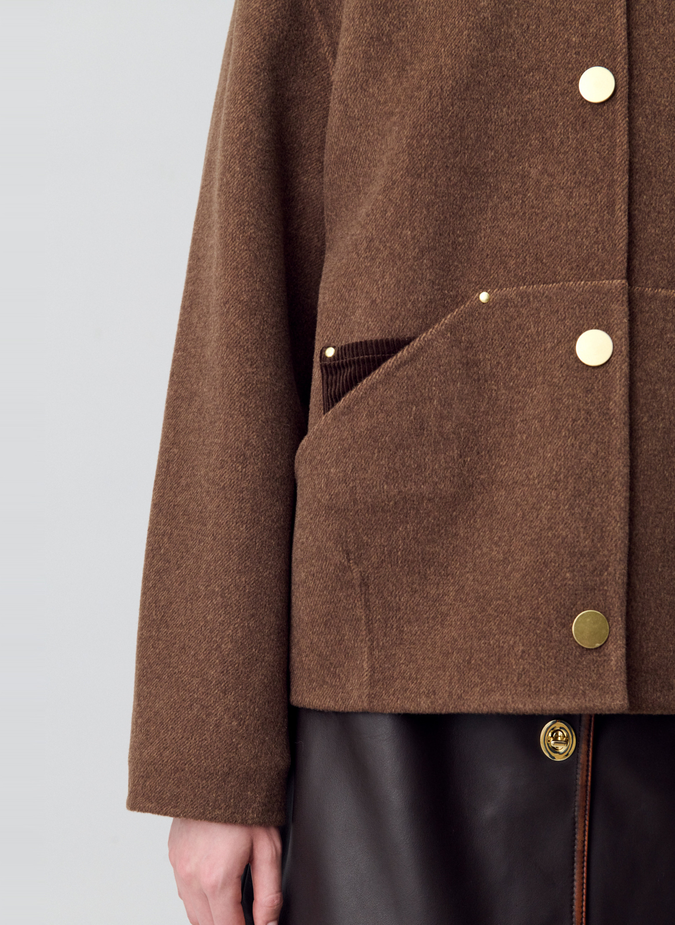 Manteau col chemise en laine mélangée  CLAUDIE PIERLOT Marron