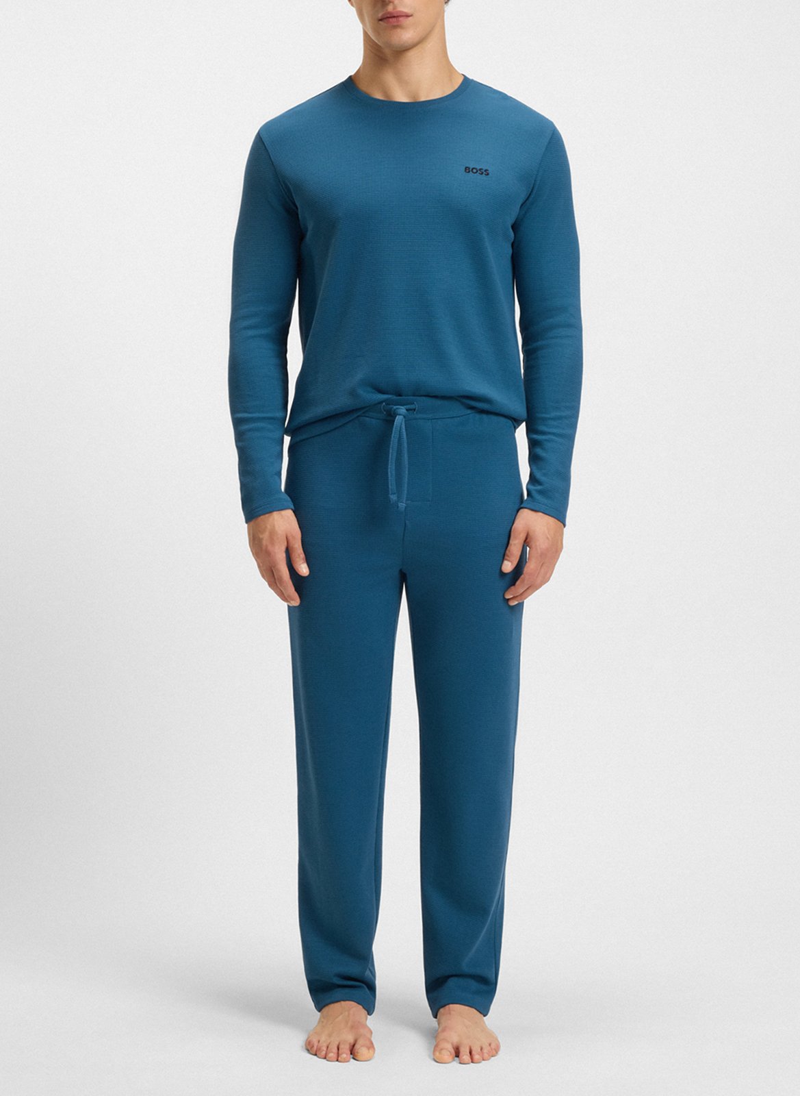 Solid straight-leg trousers with logo BOSS Blue