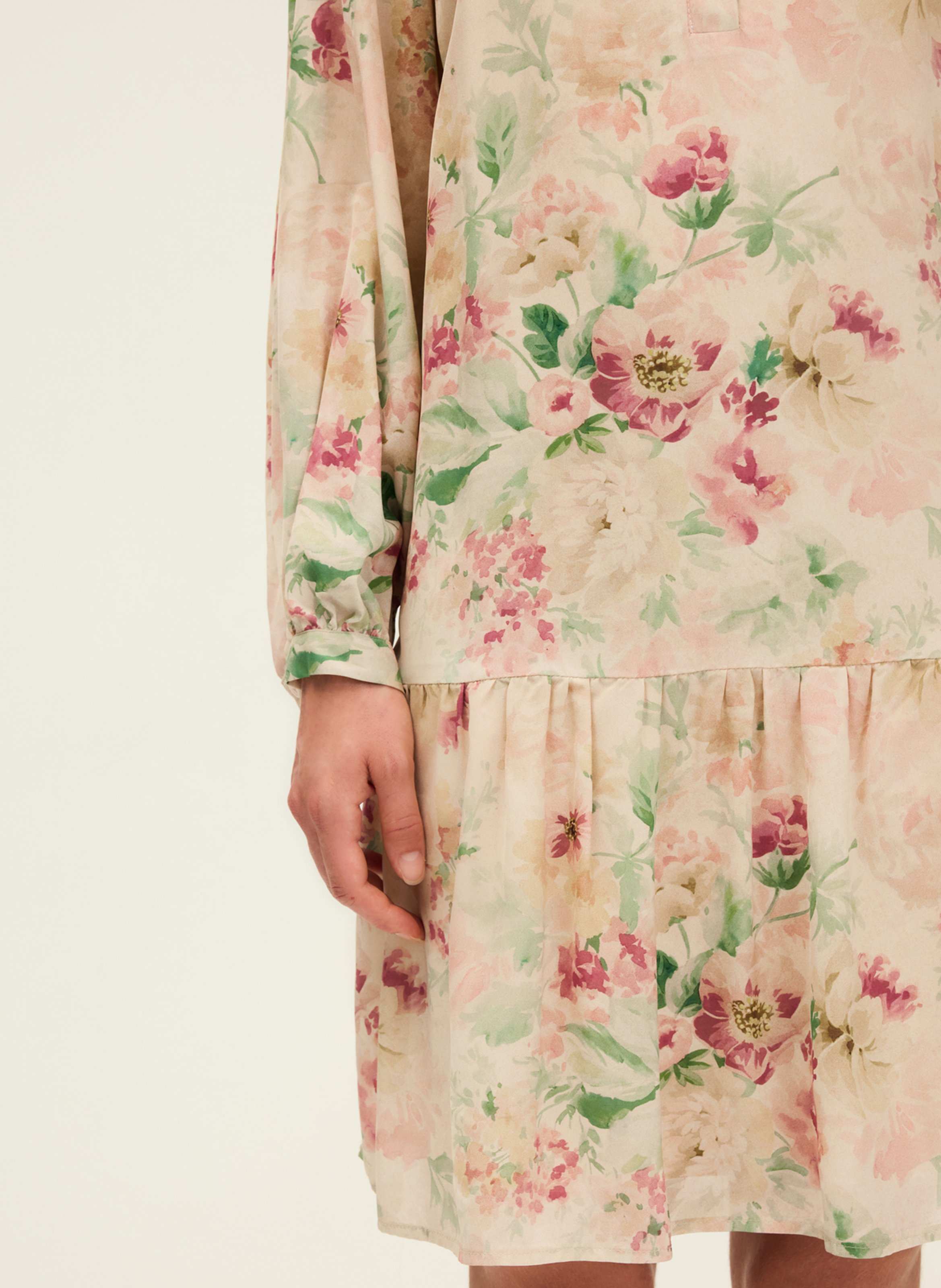 Short dress with floral print and shirt collar PABLO Beige