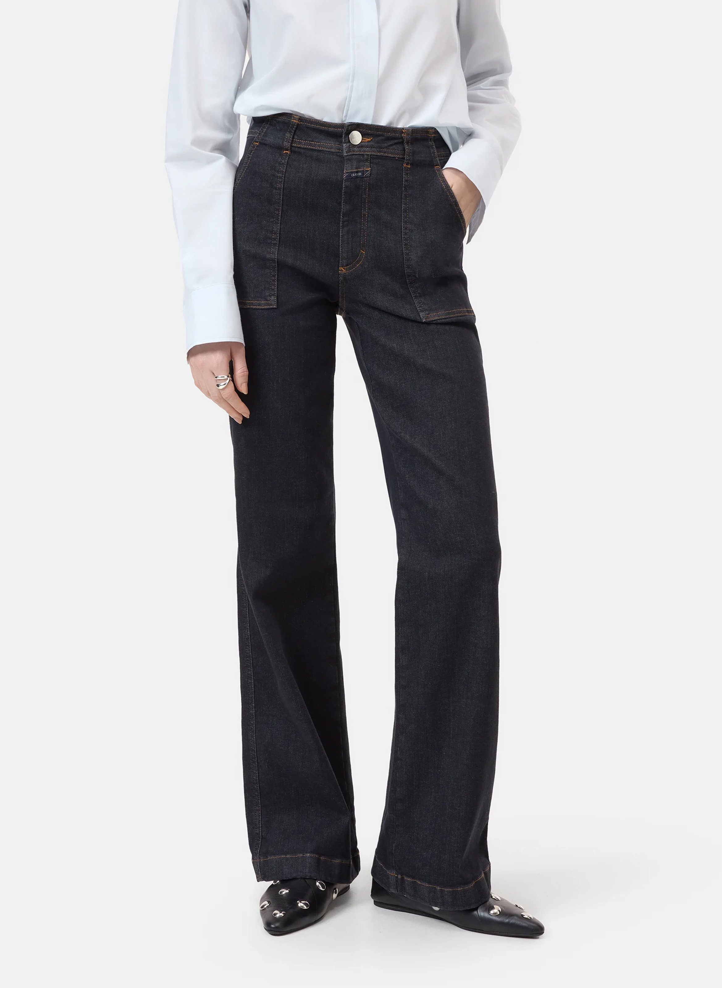 High-rise flared cotton-blend jeans CLOSED Blue