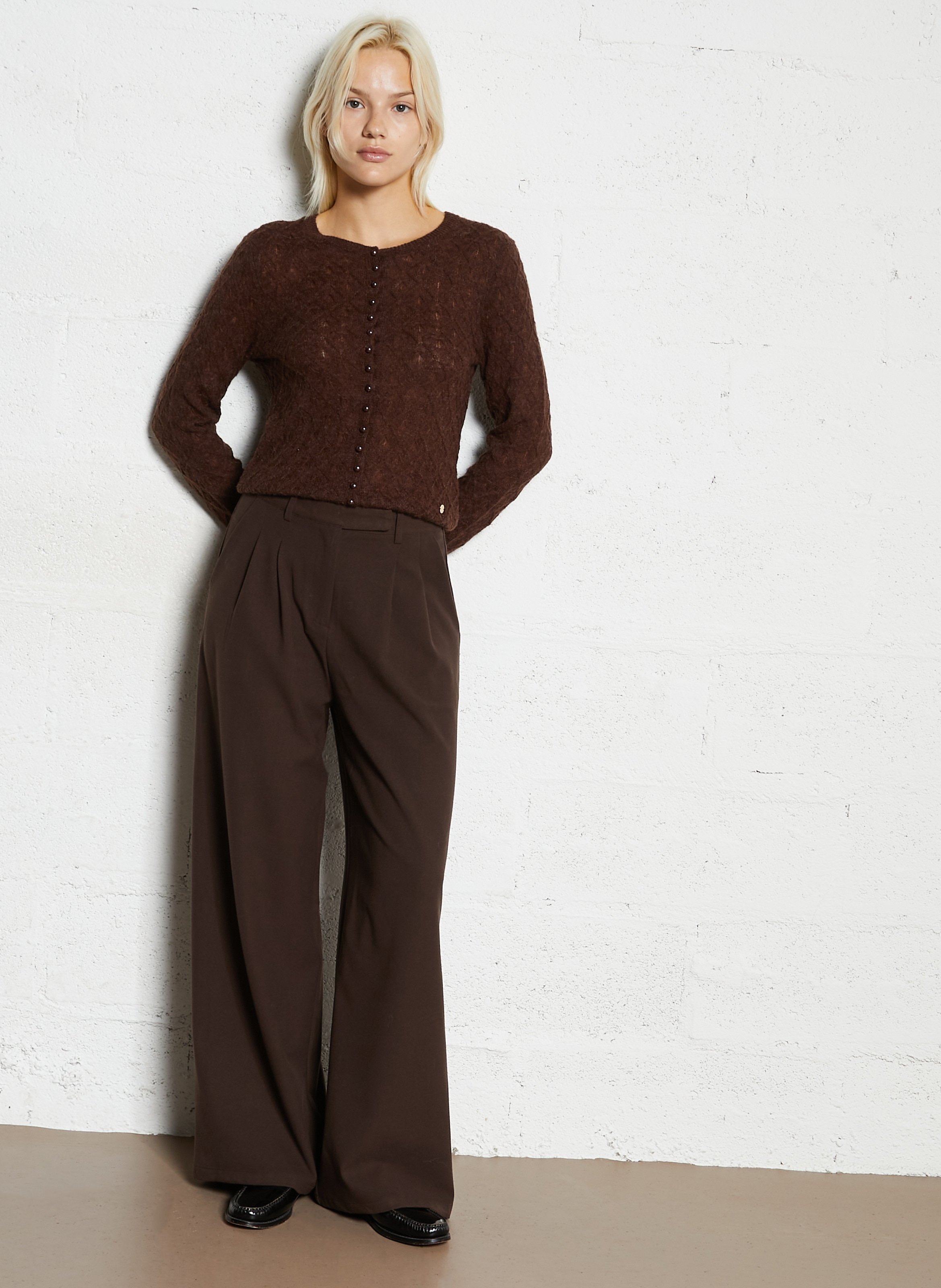 Straight round-neck knit fancy vest LA PETITE ETOILE Brown