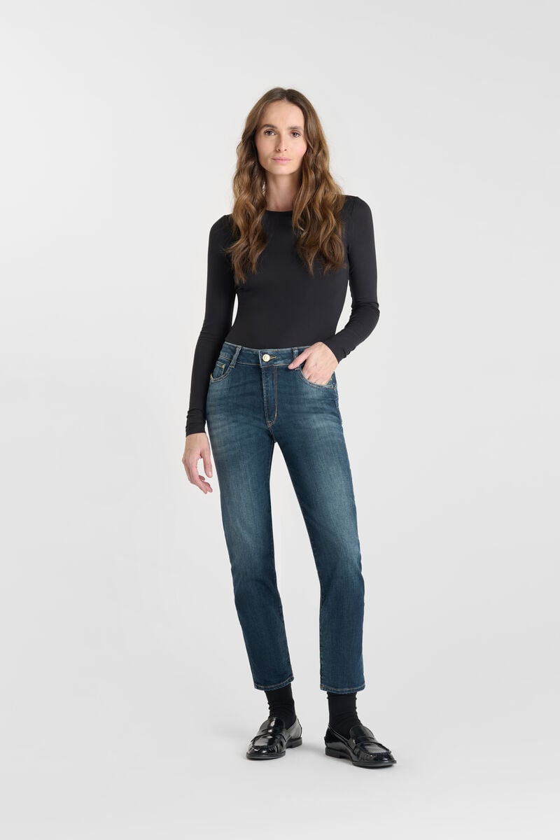 High-waisted push-up slim jeans, 7/8 length LE TEMPS DES CERISES Blue