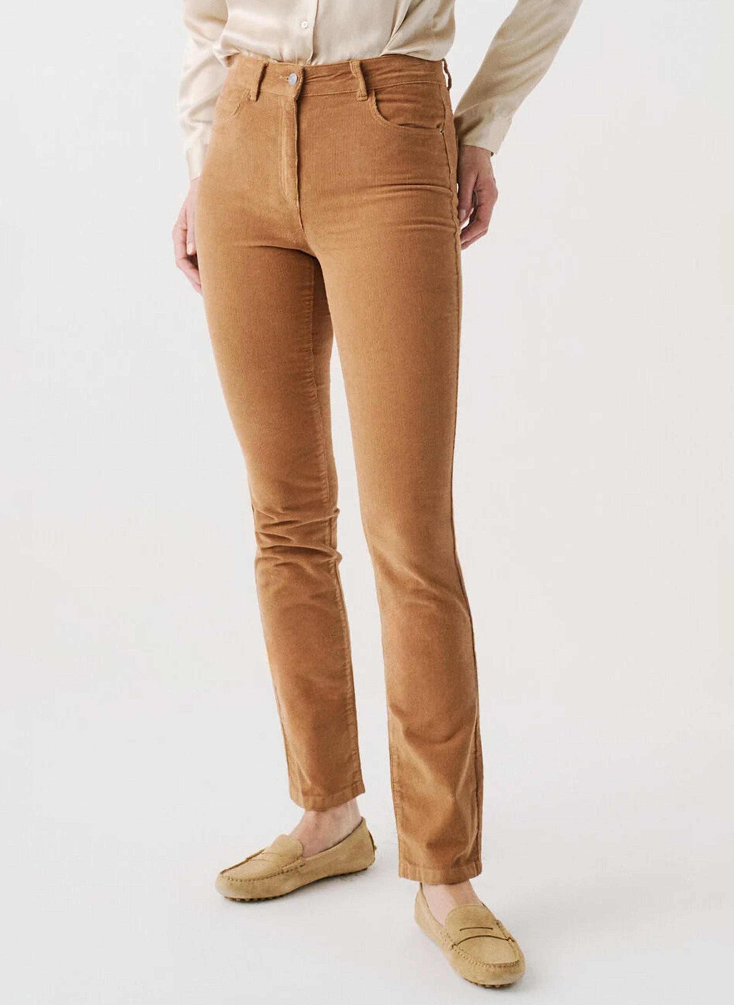 Pantalon droit en velours CAROLL Marron