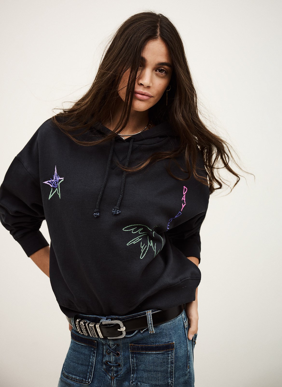 Sweat à capuche brodé BA&SH Noir