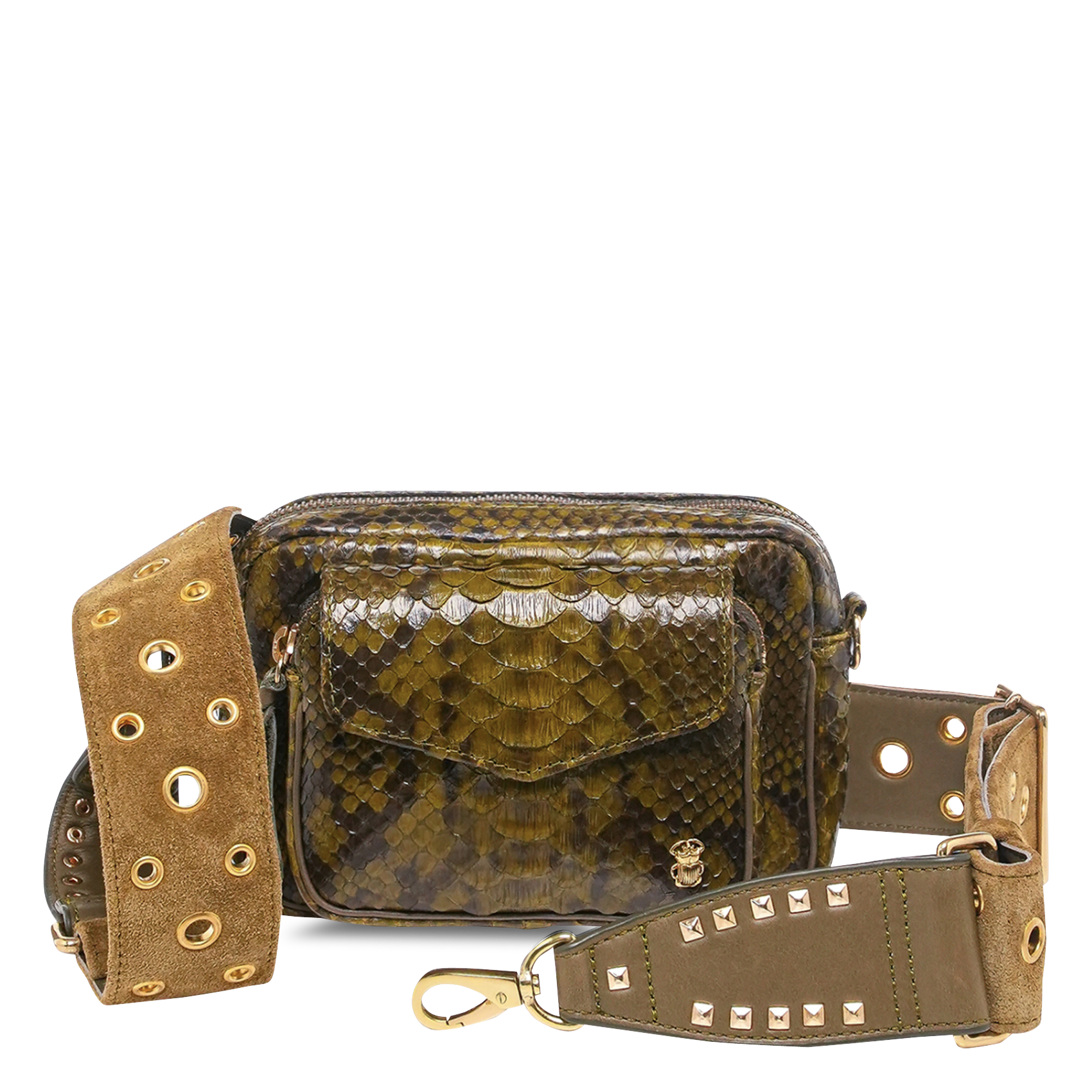 Sac bandoulière en python CLARIS VIROT Kaki