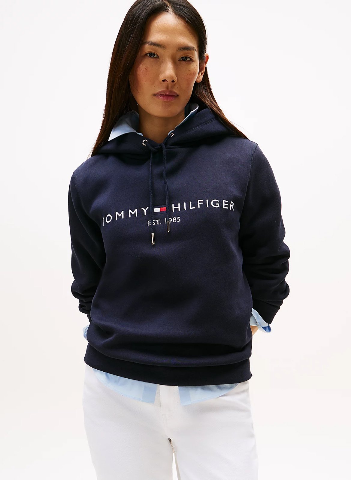 Sweat à capuche brodé en coton mélangé TOMMY HILFIGER Bleu