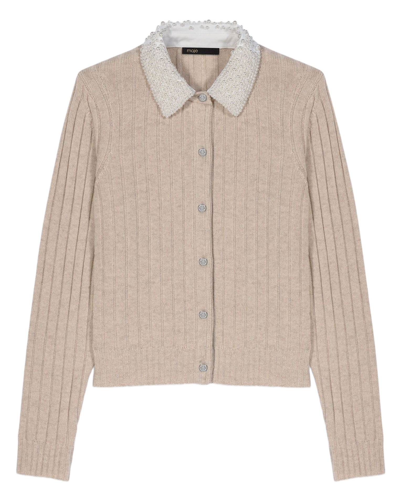 Cárdigan recto con cuello desmontable de lana mezclada MAJE Beige