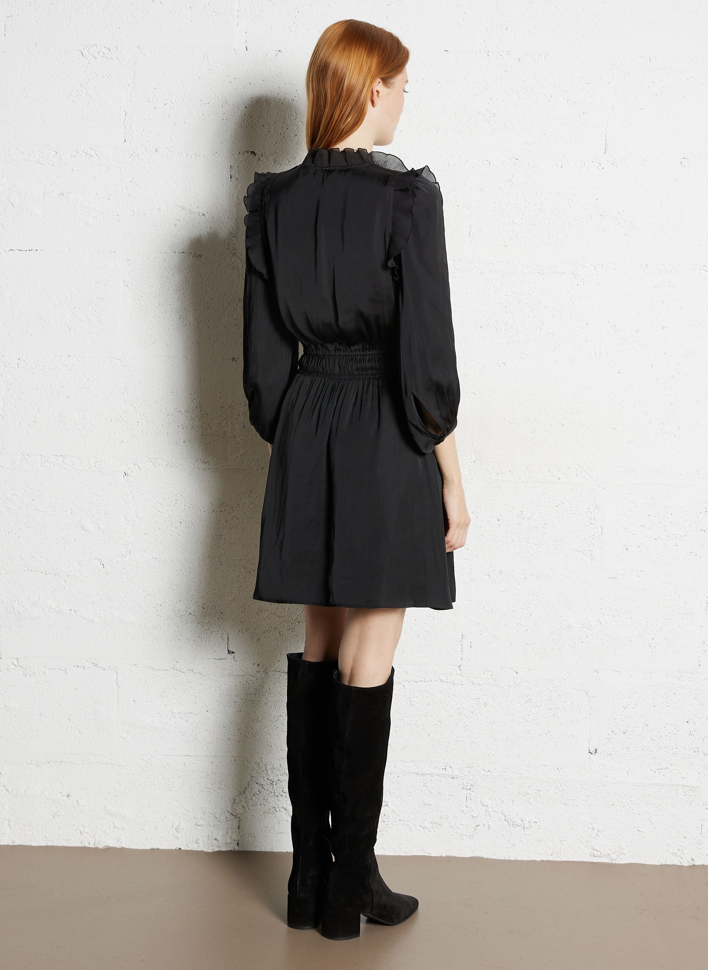 Short satin V-neck dress IKKS Black